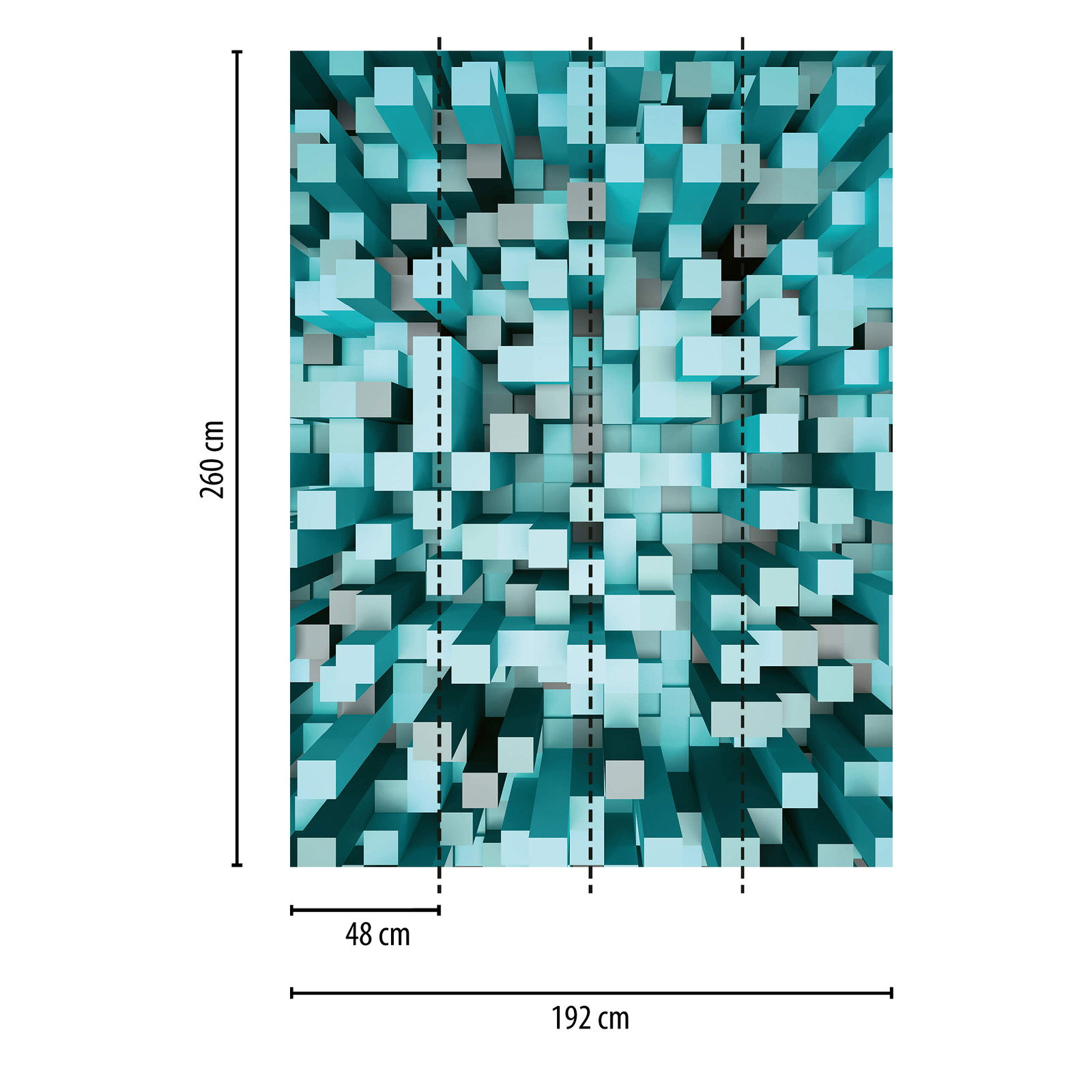             3D Fototapete mit Würfelmuster, Hochformat – Türkis
        