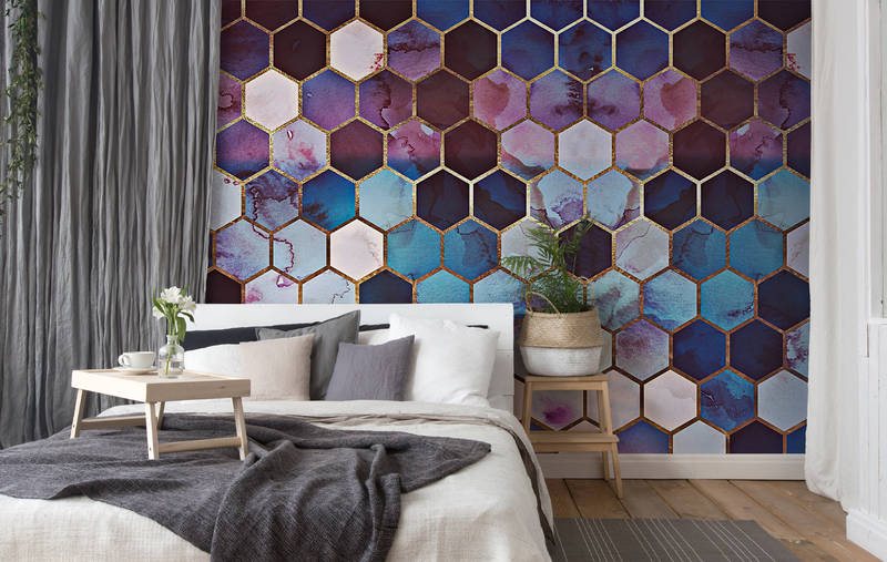 Hexagon Wandbild, Geometrisches Muster, Bunte Fliesen, Schlafzimmer-Dekoration, Akzentwand