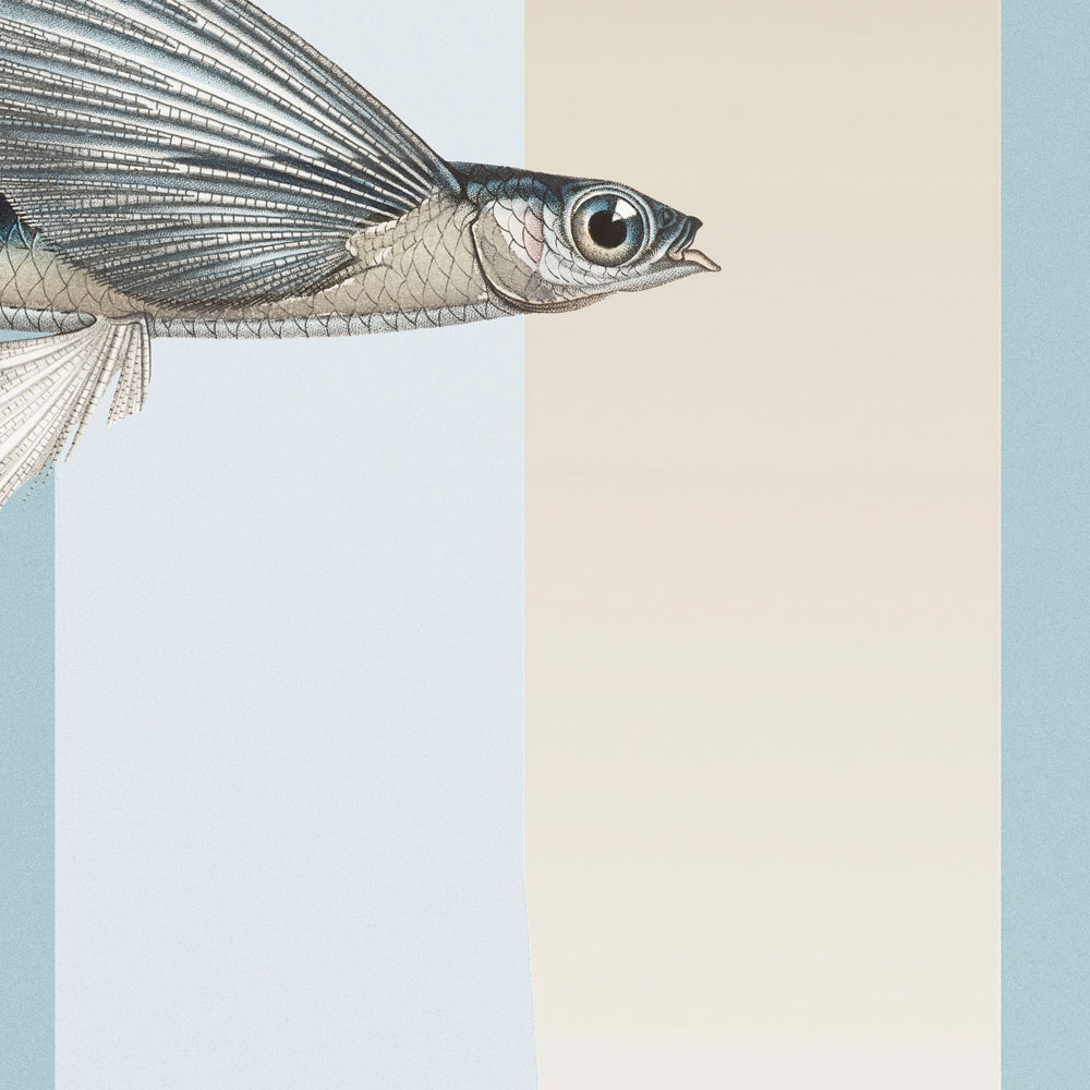             styx – Fototapete mit abstrakter 3D-Architektur und fliegenden Fischen – Glattes, leicht glänzendes Premiumvlies
        