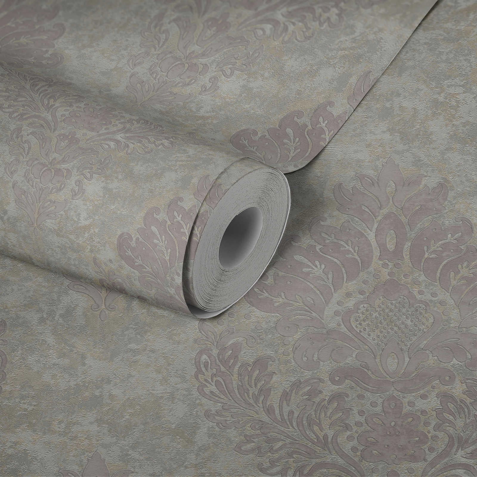             Tapete mit floralen Ornamenten & Metallic-Effekt – Beige, Grau
        