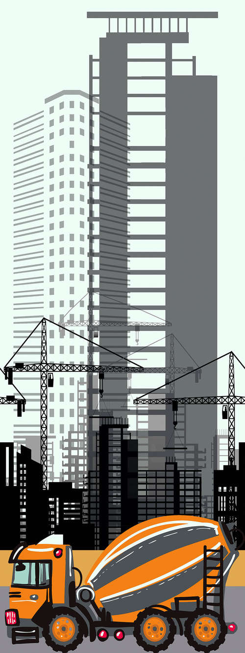             Stadt Fototapete Betonmischer mit Hochhaus im Hintergrund auf Premium Glattvlies
        
