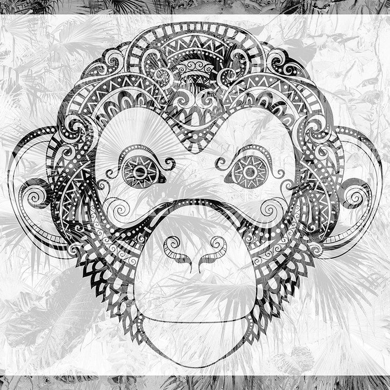         Muurschildering Aap Komische Stijl, Jungle Motief Zwart Wit - Zwart, Wit, Grijs
    