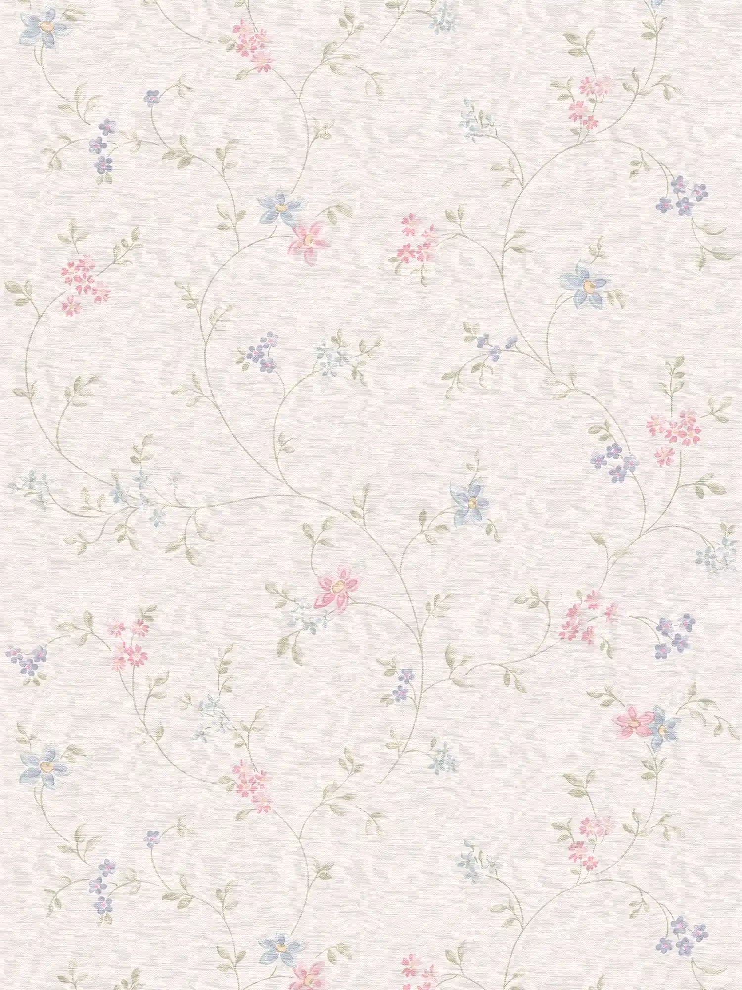         Floral wallpaper with vines in country style - cream, green, blue
    