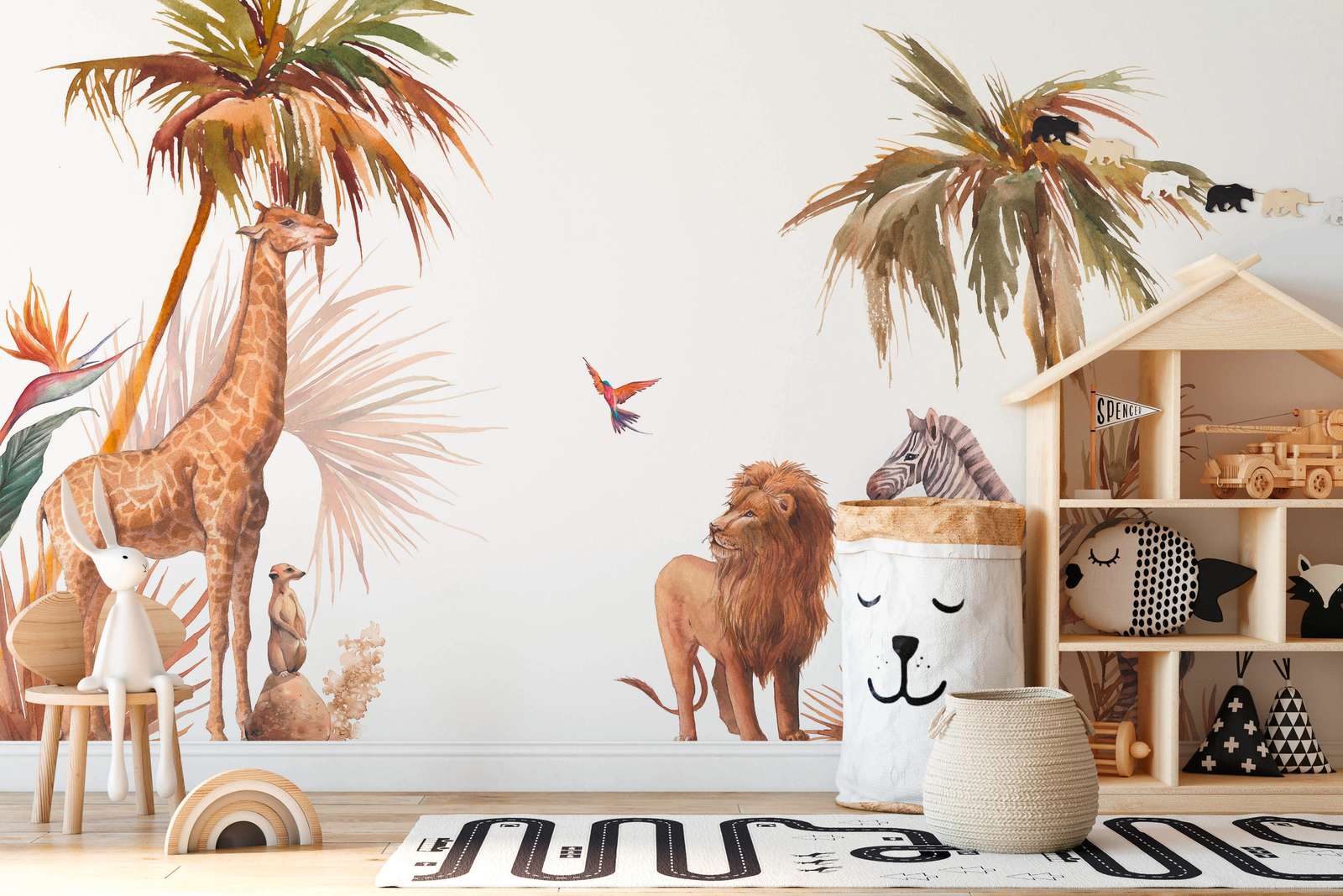             Afrikaans Savannah Onderlaag behang voor kinderen - Beige, Groen, Wit
        