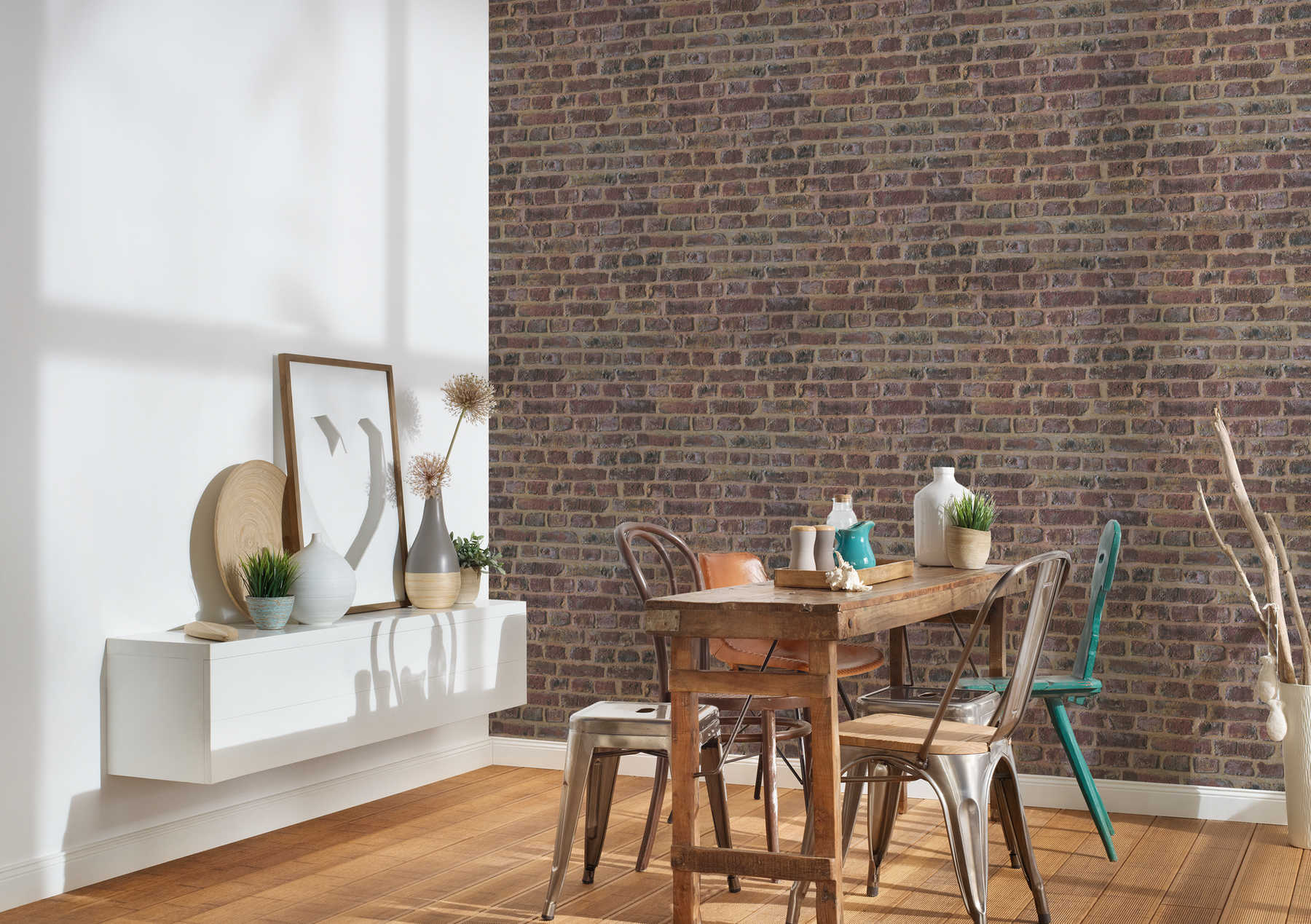             Stone optics wallpaper masonry in used look - brown
        