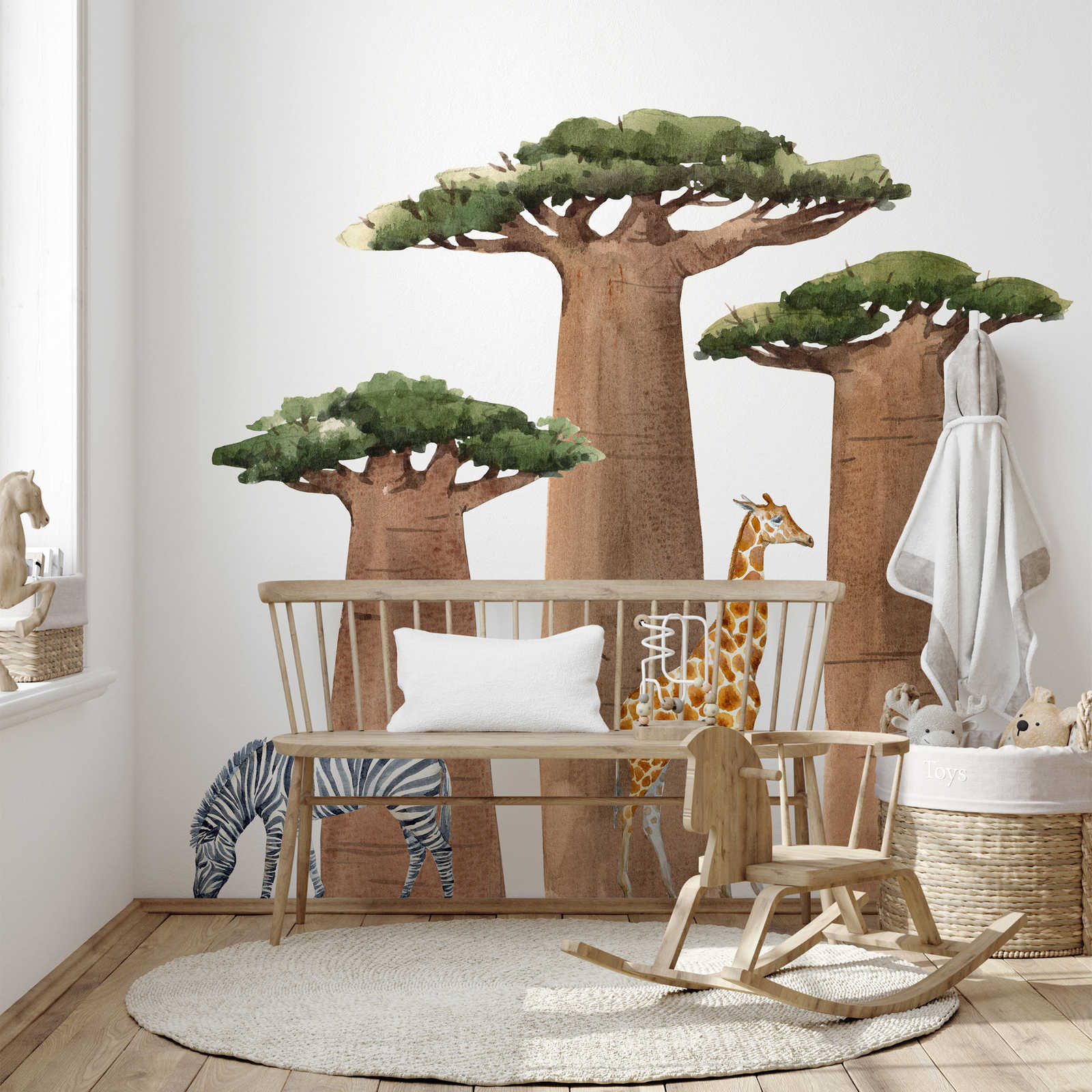         papiers peints à impression numérique Savane avec girafe et zèbre - intissé lisse & légèrement brillant
    