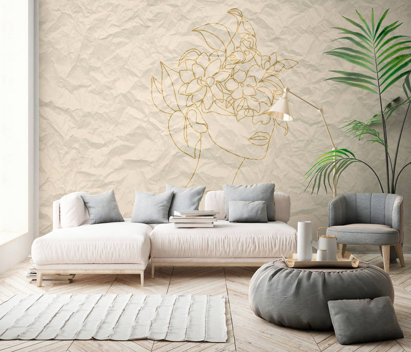             Fototapete Frauen Line Art & Papieroptik – Gelb
        