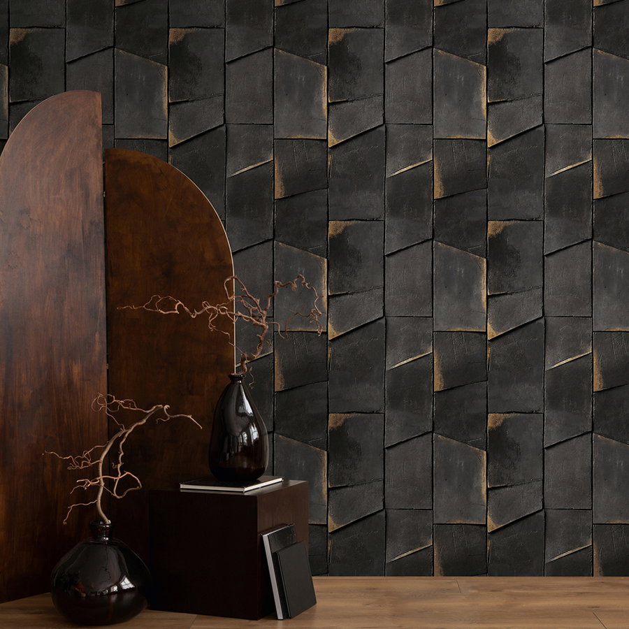 dunkle wand, wandverkleidung, vase, dekoration, holz