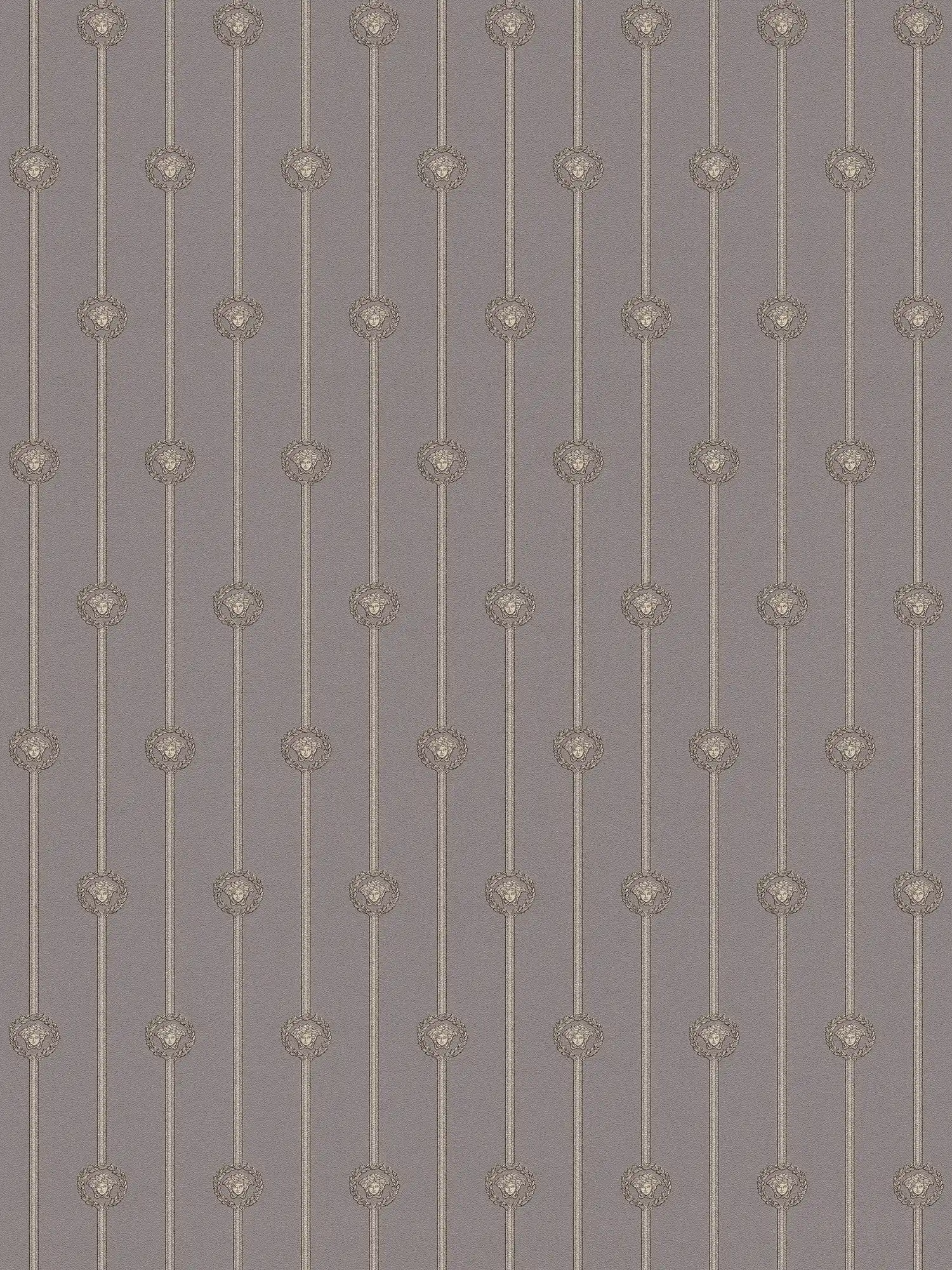        Elegante VERSACE Vliestapete mit barocken Medusa-Medaillonstreifen leicht glänzend leicht strukturiert – Grau, Silber, Metallic
    
