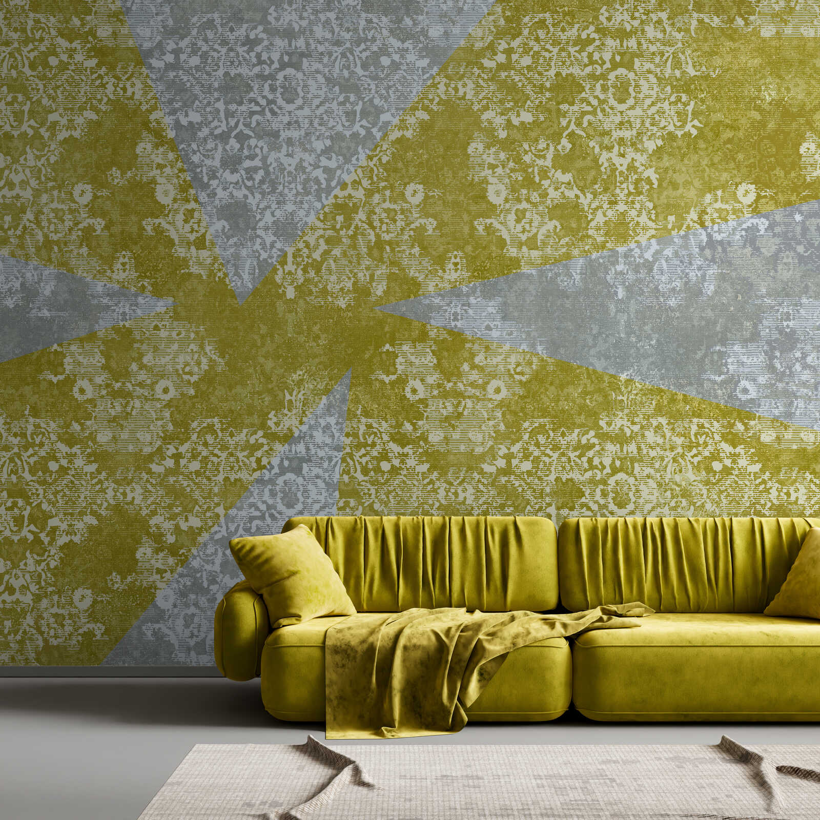 Sofa, Wohnsofa, Velvet, Gelb, Wandtapete