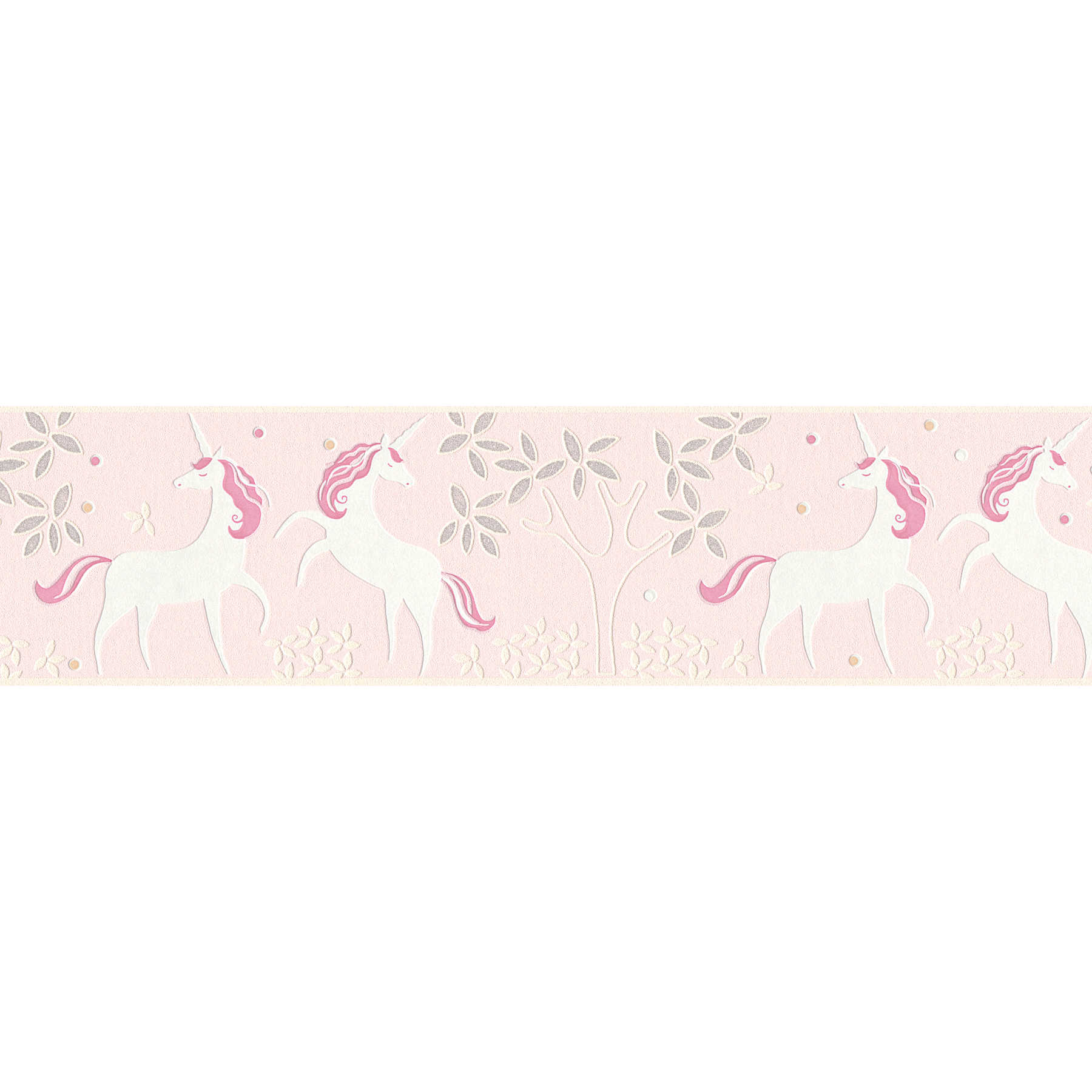         Pink unicorn border fleece for girls room - pink, silver
    