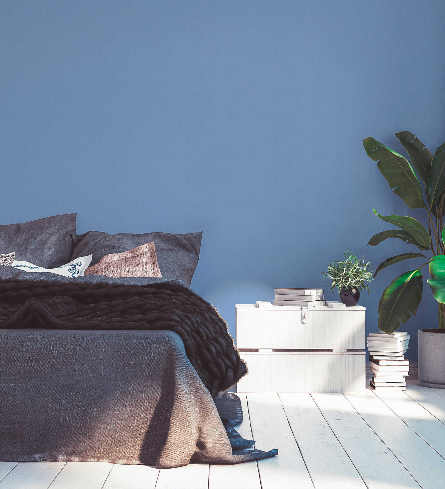             Tapete Himmelblau einfarbig, Textilstruktur & meliertem Effekt – Blau
        