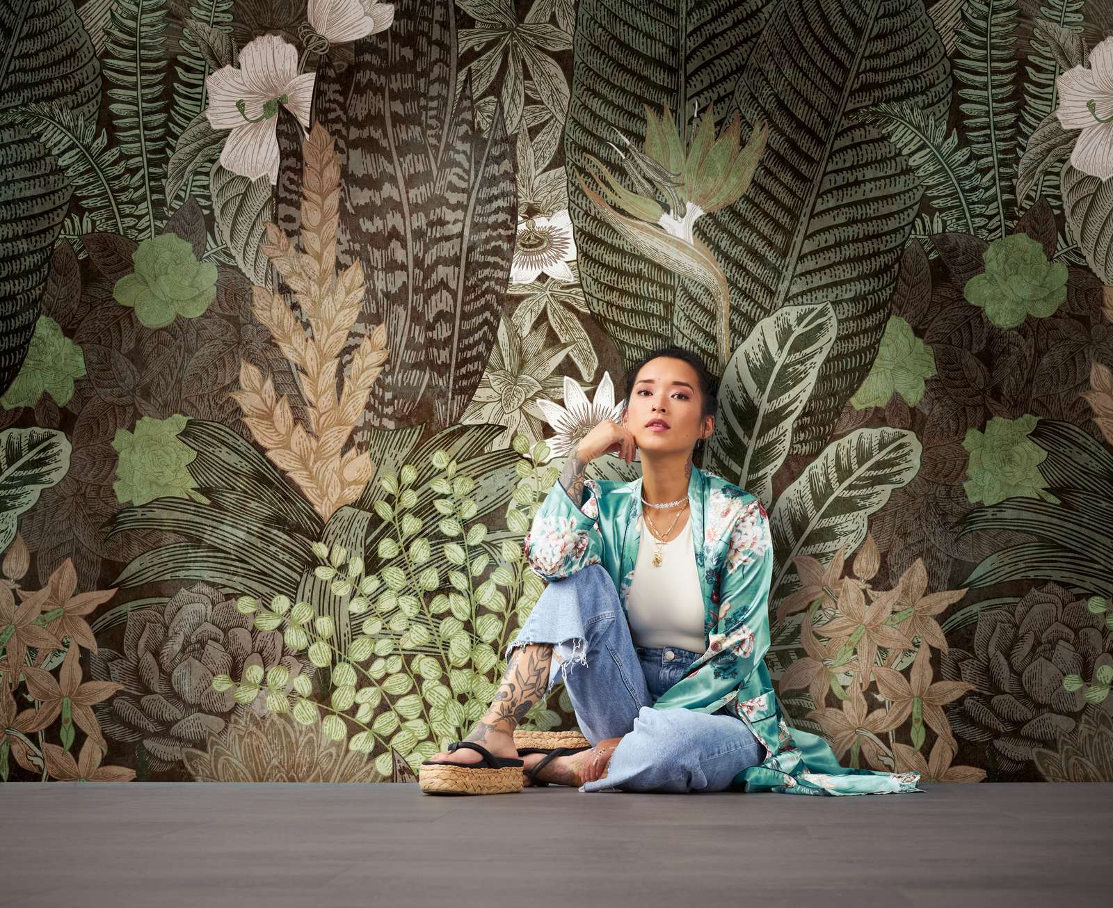             Tapeten-Neuheit – Motivtapete Natur Design im Zeichenstil, Braun & Grün
        