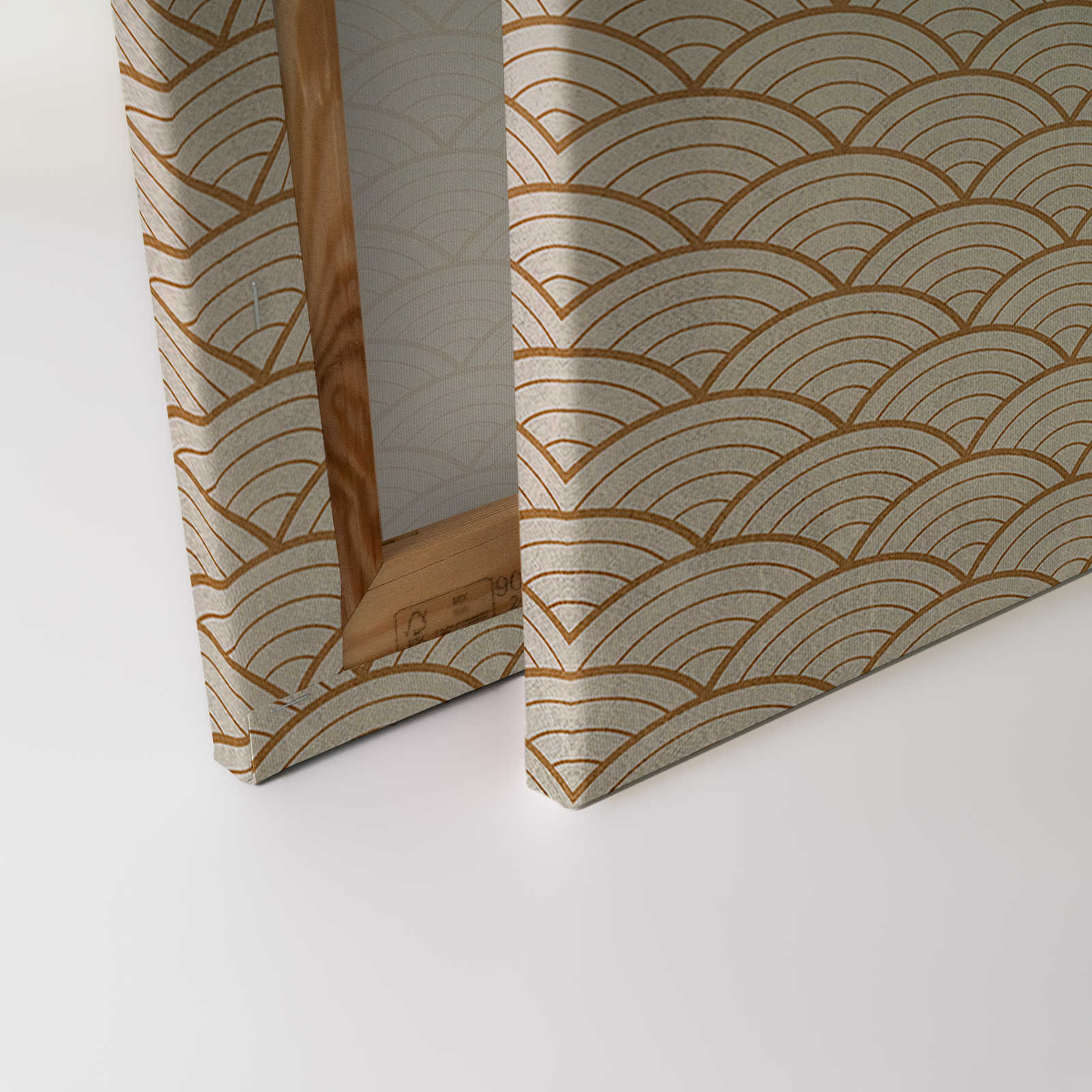 Voliere 4 - Beiges Leinwandbild goldenes Dekor im Vintage Stil – 0,90 m x 0,60 m