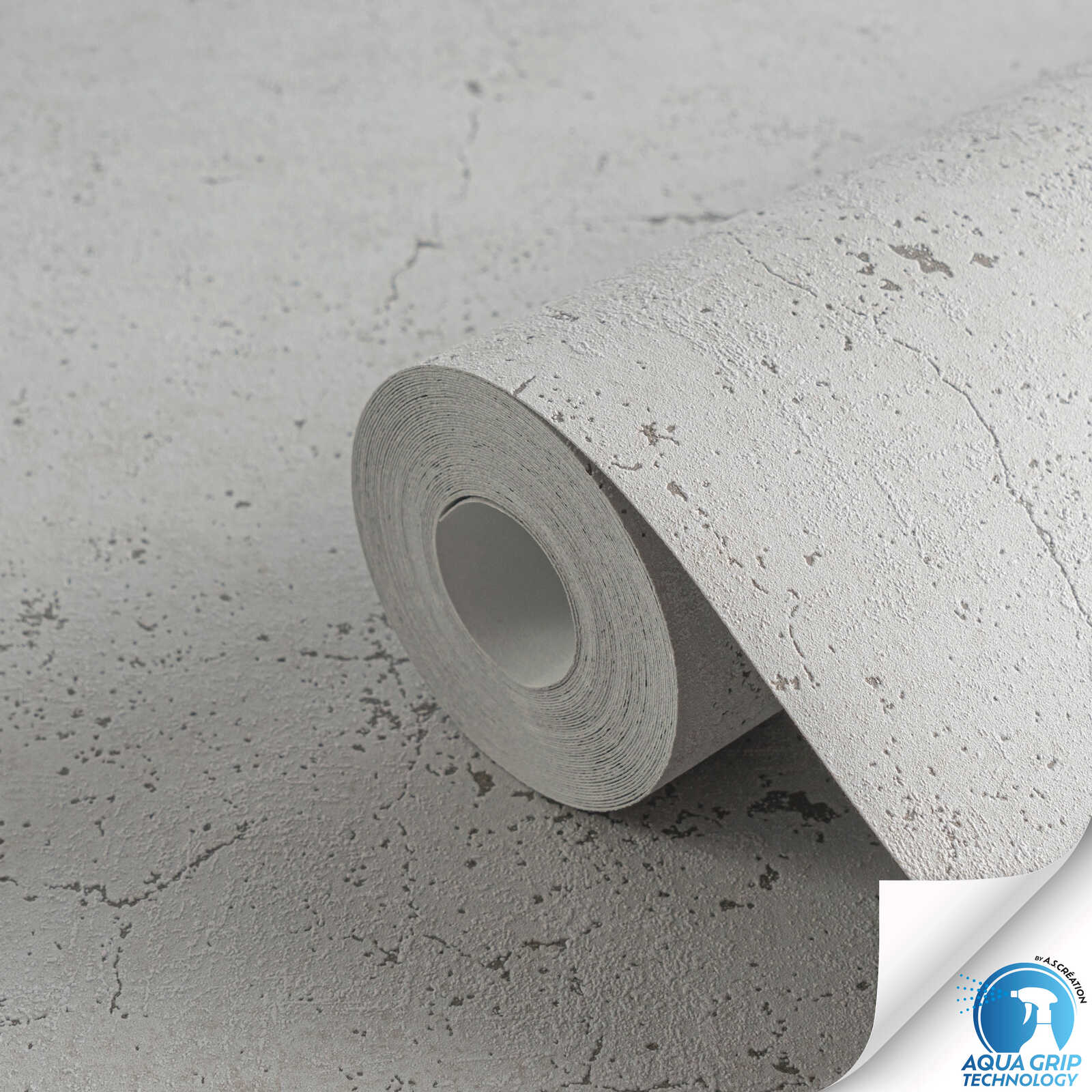         Non-woven wallpaper in a concrete look with silver accents and a coarse texture - Water. Fix. Ready. - Grey
    
