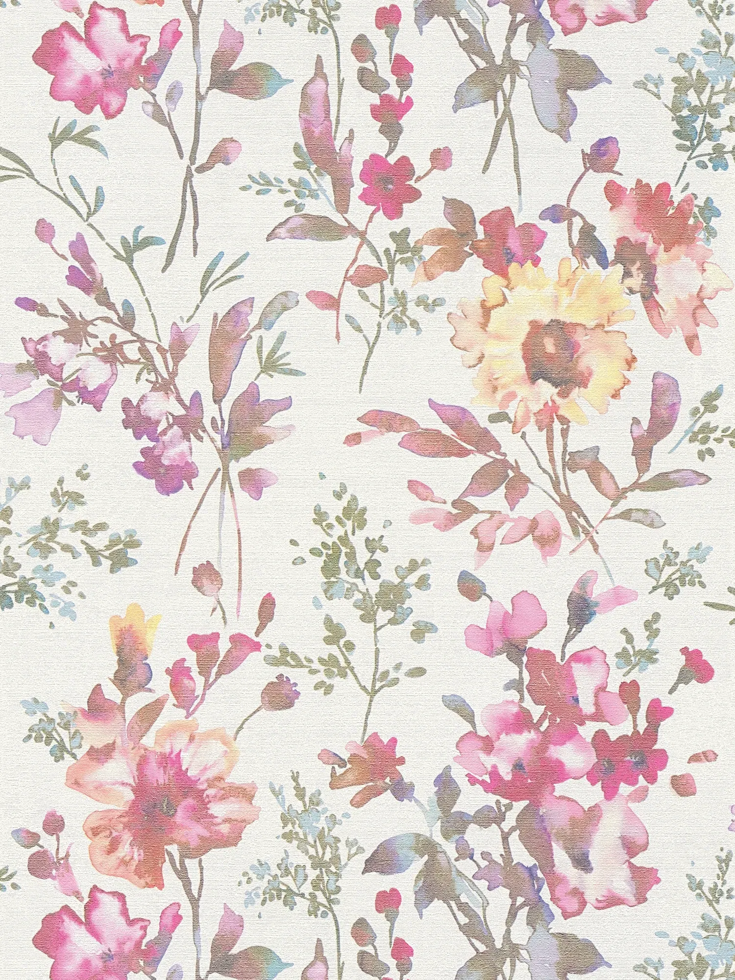         COSMOLiving - Vliesbehang met romantisch bloemenpatroon in pastelkleuren met glanseffecten - wit, metallic, groen
    