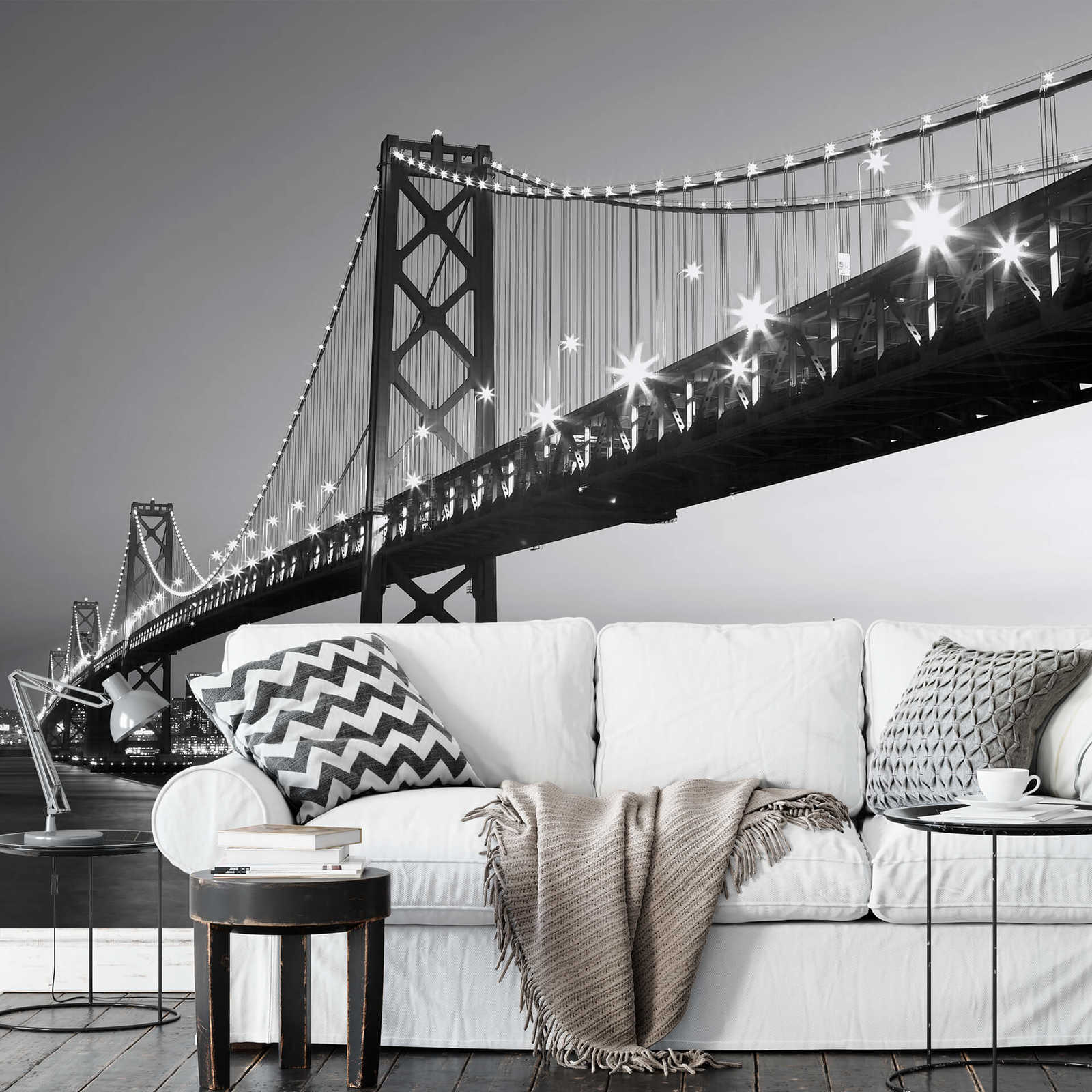 Schwarz-Weiß Fototapete San Francisco Skyline &amp; Brücke