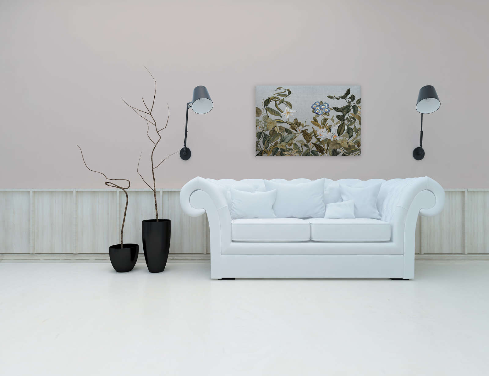             Leinwandbild Botanical Stil Blüten, Blättern & Textil-Look – 0,90 m x 0,60 m
        