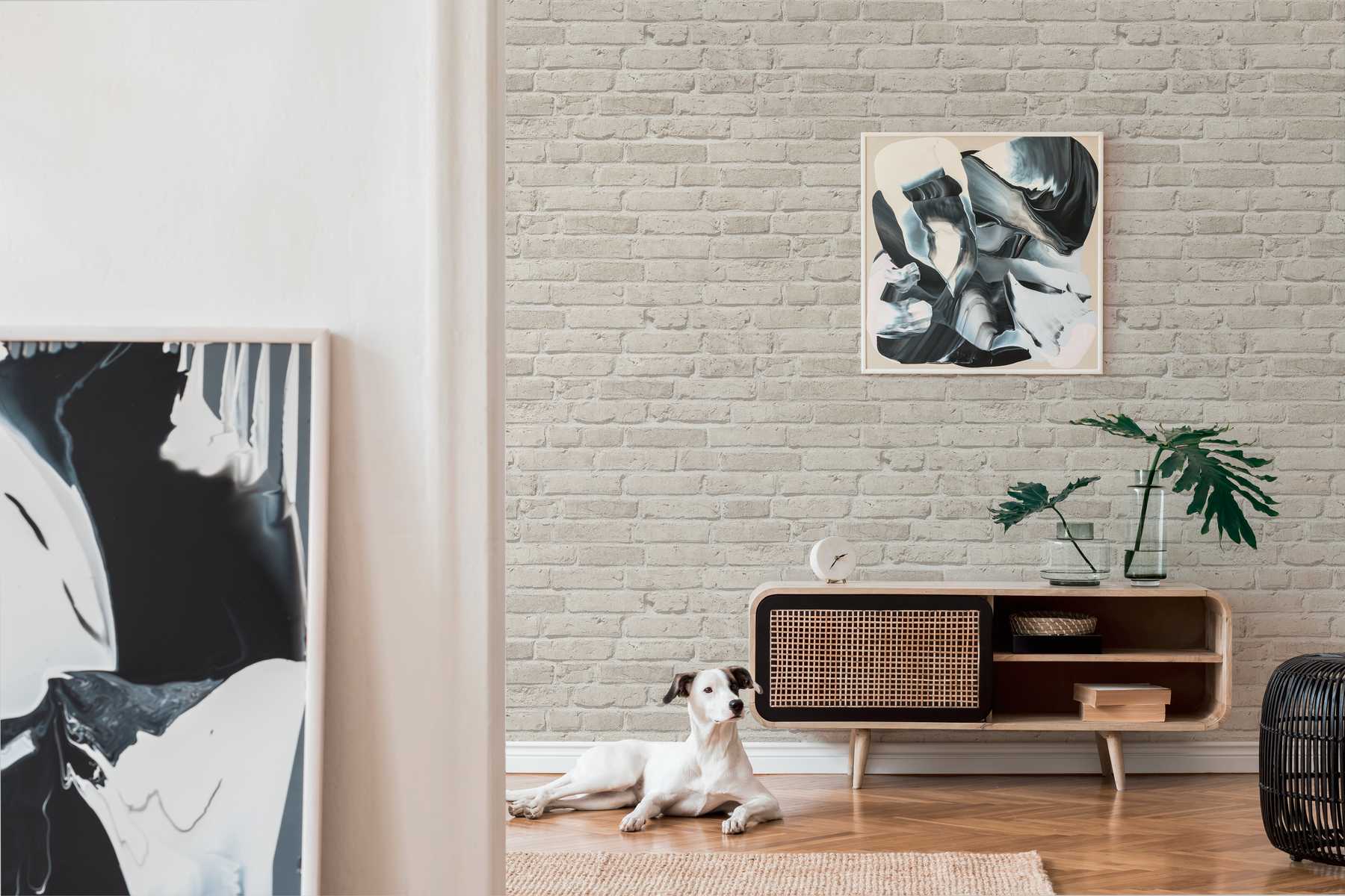             Mauertapete hellgrauer Backstein, Industrial Stil – Grau
        