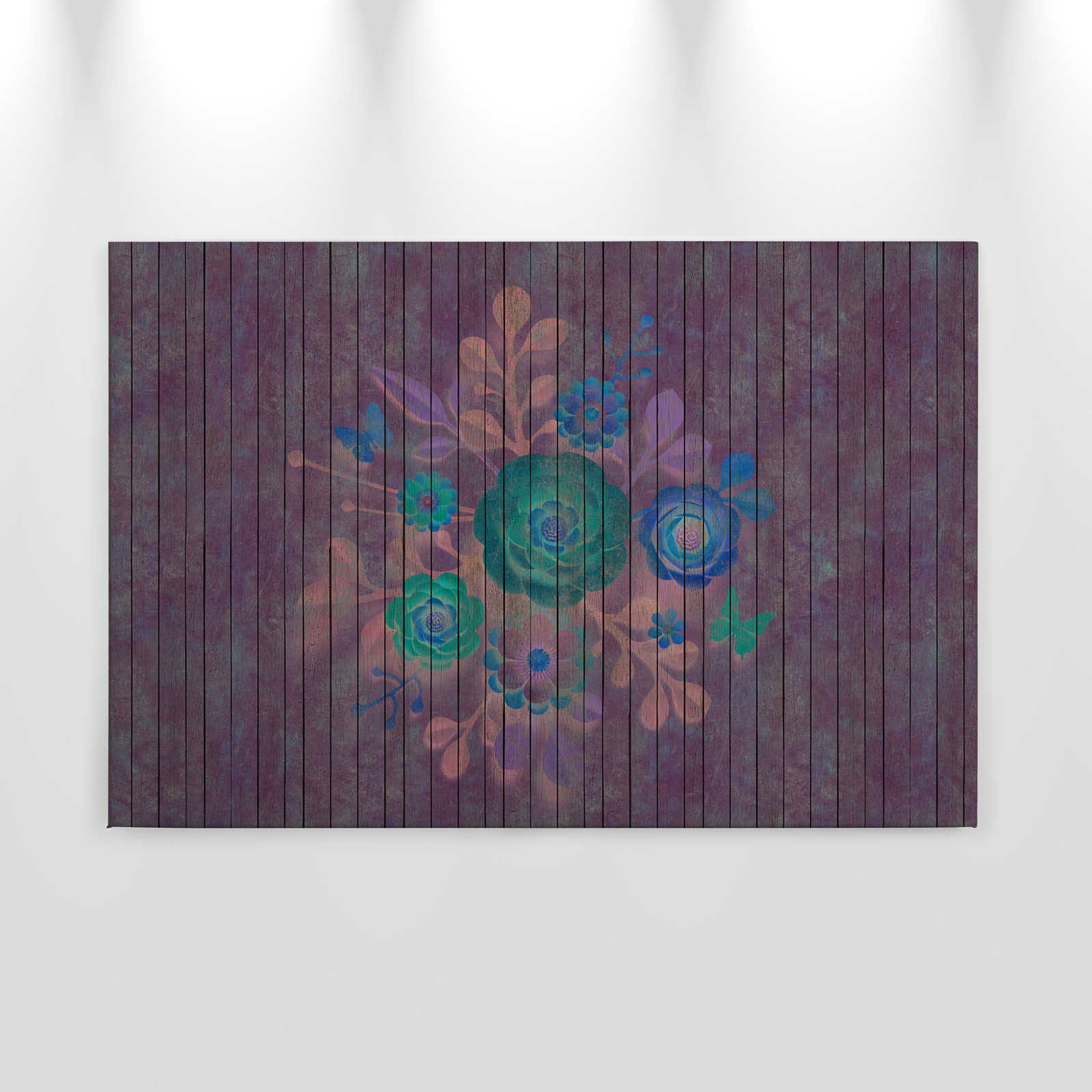             Spray Bouquet 1 - Leinwandbild mit Blumen auf Bretterwand - Holpaneele breit – 0,90 m x 0,60 m
        