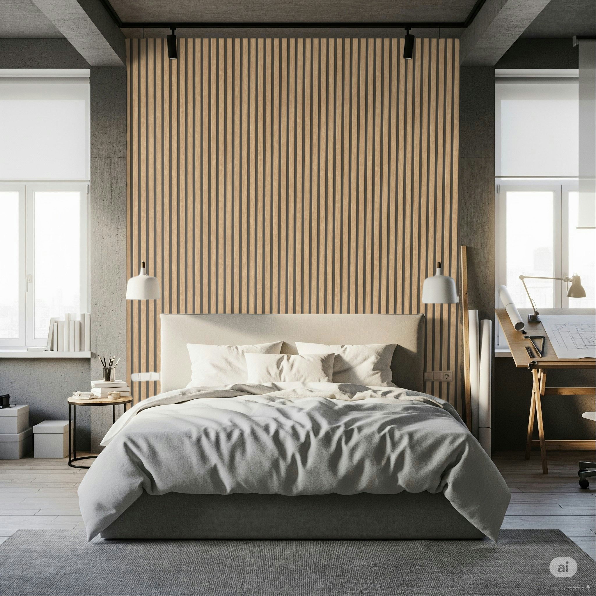 Drinnen, Innenarchitektur, Paneele aus Holz, Dekoration für Zuhause, Teppich