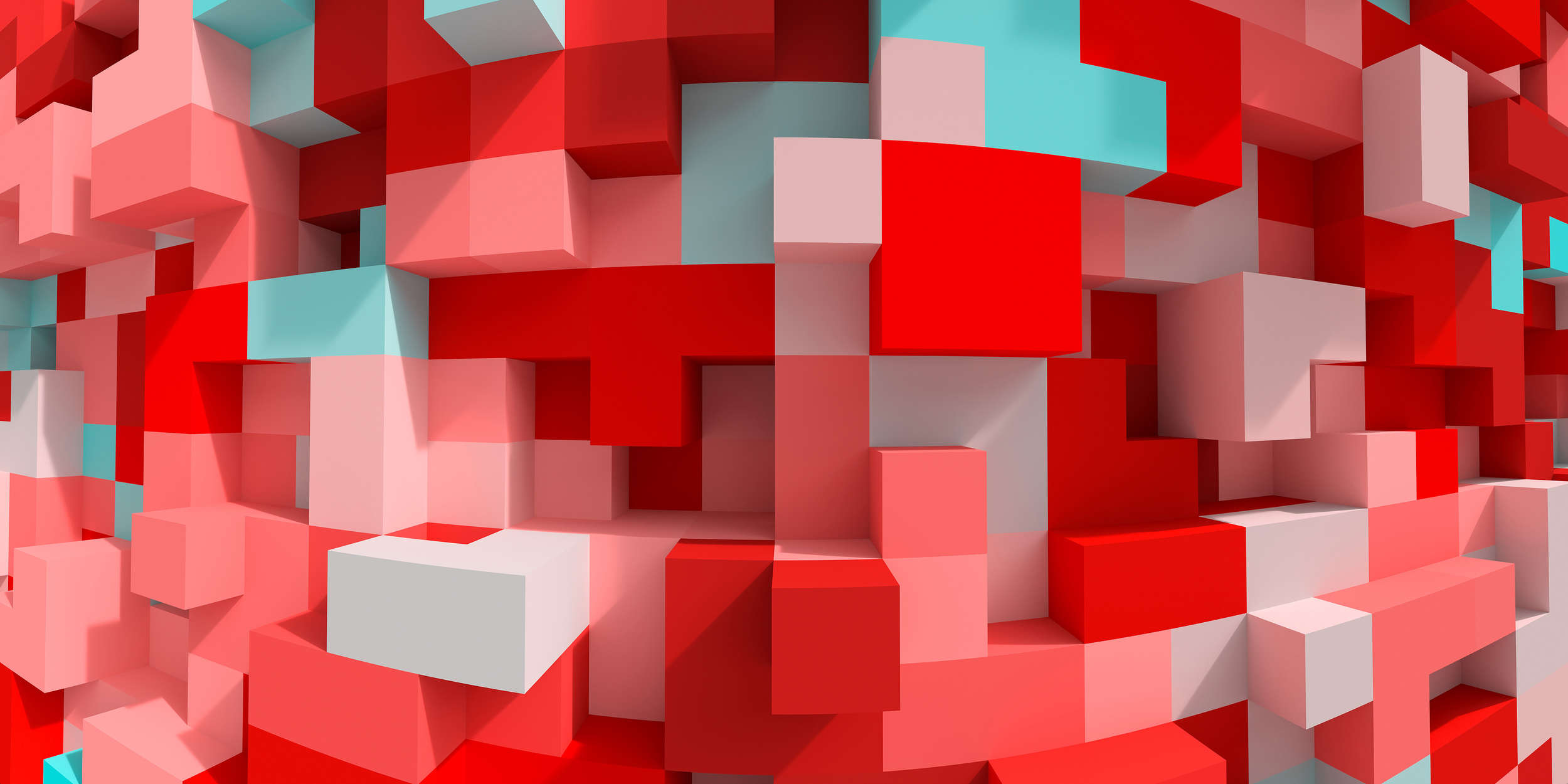             Modern Art Fototapete – 3D Vliestapete in farbiger Blockoptik – Rot, Bunt
        