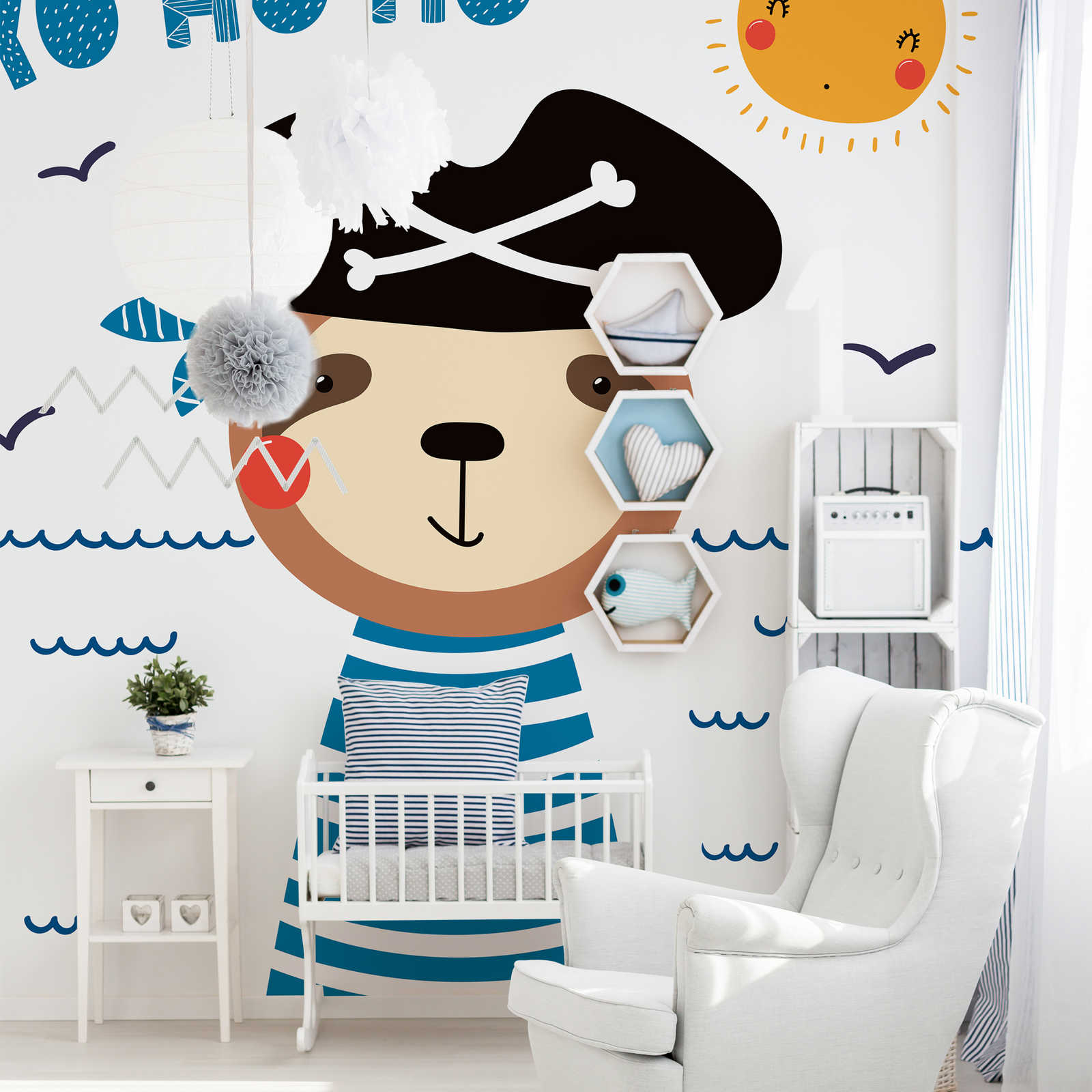         papier peint en papier pour chambre d'enfant avec ours pirate - intissé lisse & légèrement brillant
    