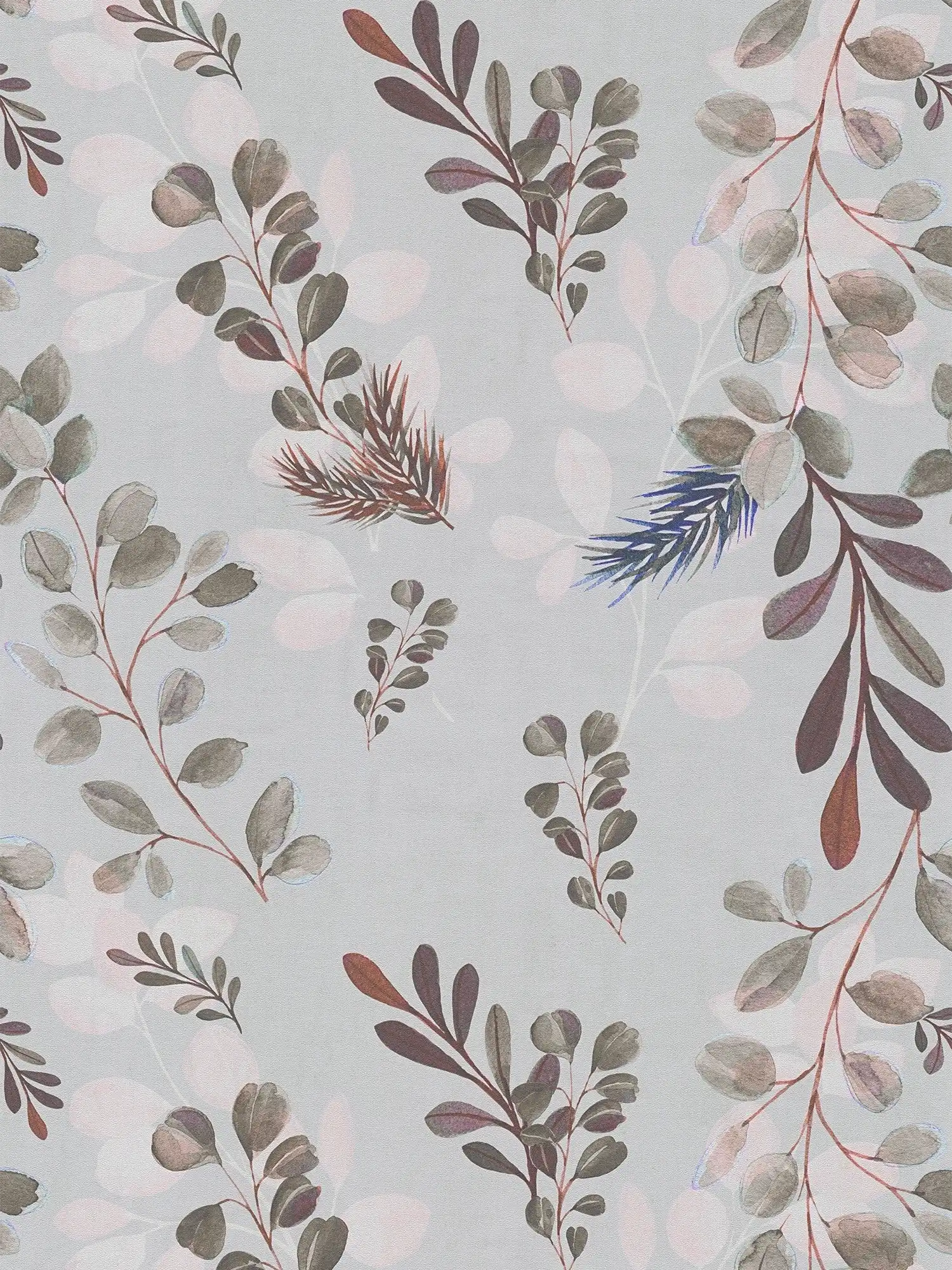 Stilvolle Vliestapete mit dezentem, filigranem Blättermuster, einfache Oberflächenstruktur – Grau, Bunt