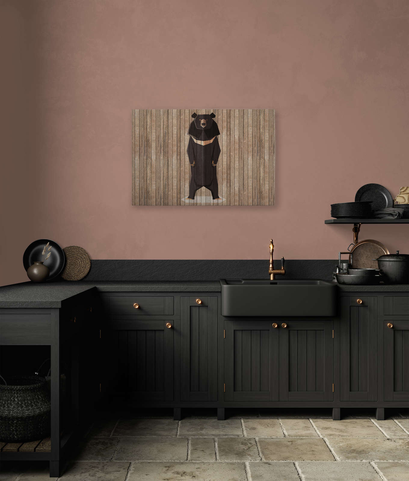             Born to Be Wild 1 - Leinwandbild Bretterwand mit Bären - Holzpaneele breit – 0,90 m x 0,60 m
        