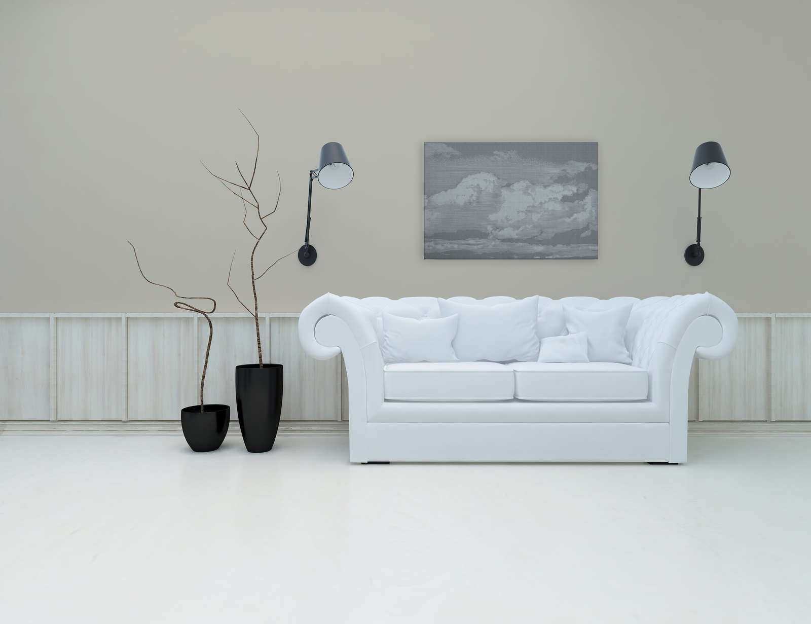 Clouds 2 - Himmlisches Leinwandbild in naturleinen Optik mit Wolkenmotiv – 0,90 m x 0,60 m