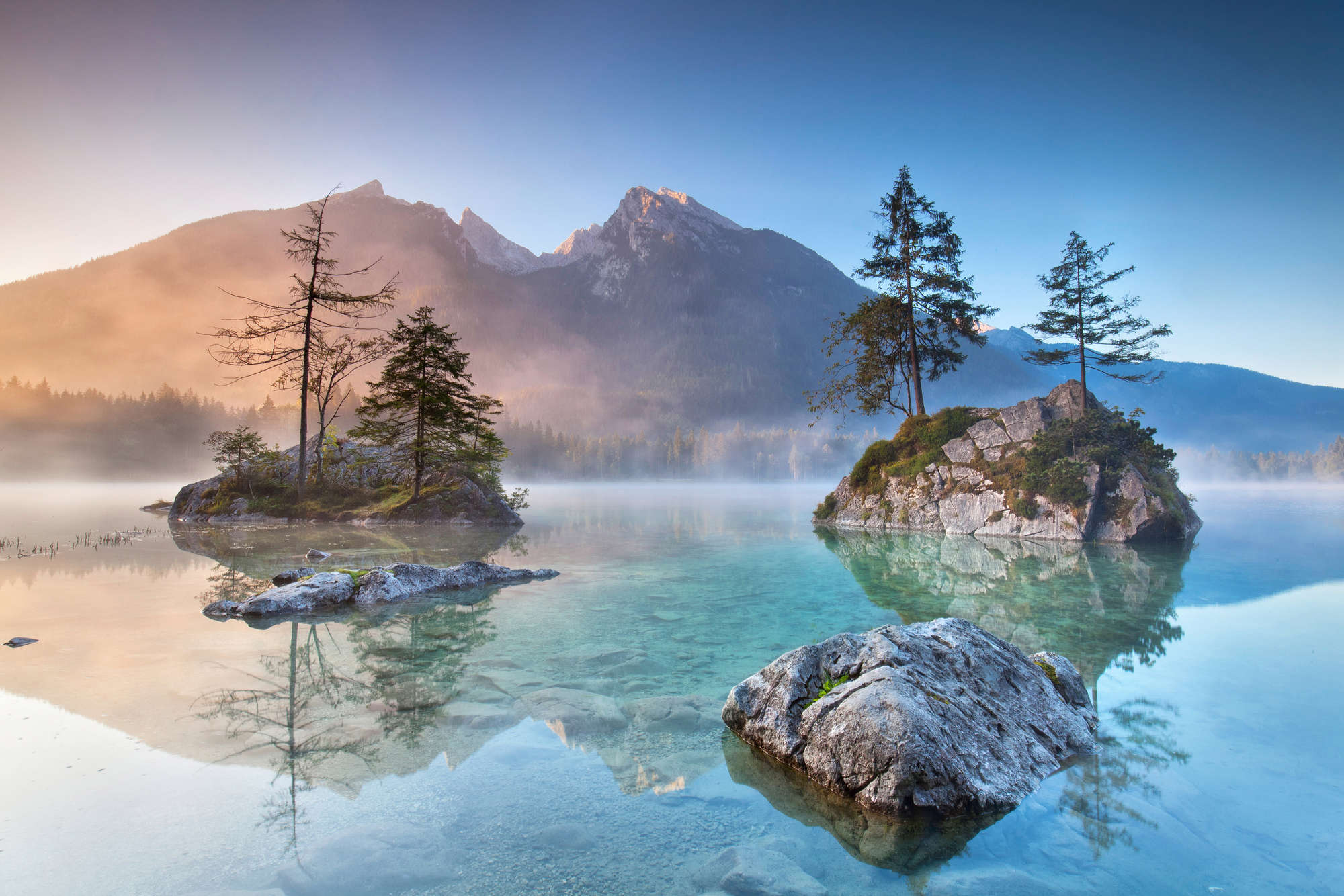  landscape, see, insel, berge, mist
