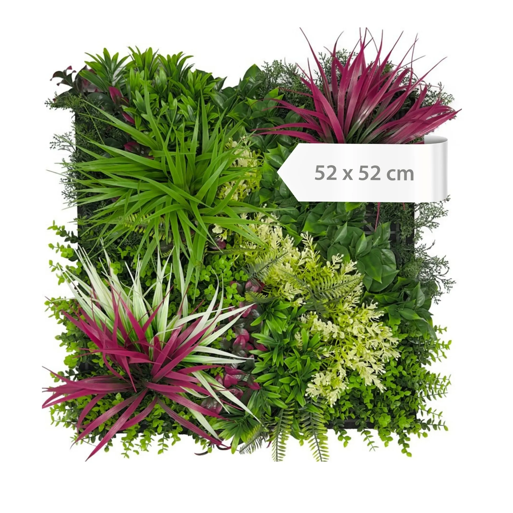Wandpaneele mit künstlichem Mixed-Flora-Design und floralem Touch 52 x 52 cm - Grün, Rot, Violett