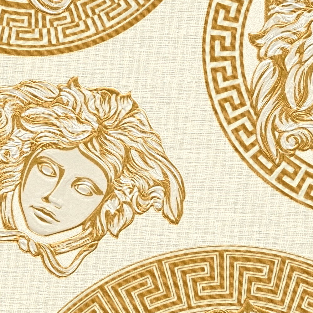             VERSACE wallpaper gold design with Medusa emblem - cream
        