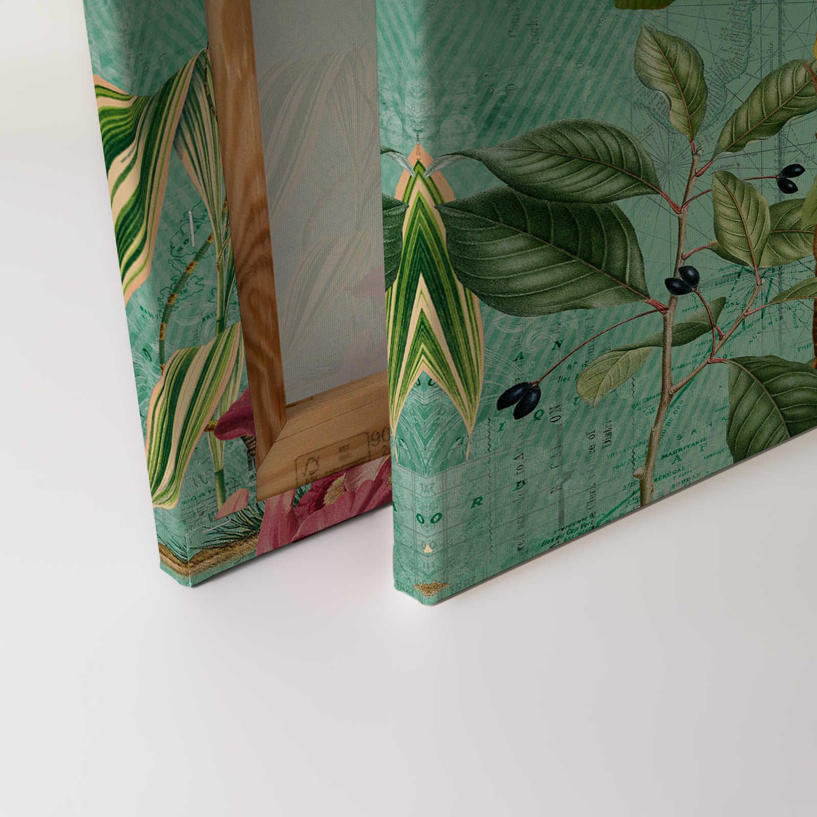             Buntes Dschungel Leinwandbild mit Bäumen, Blüten & Tieren – 0,90 m x 0,60 m
        