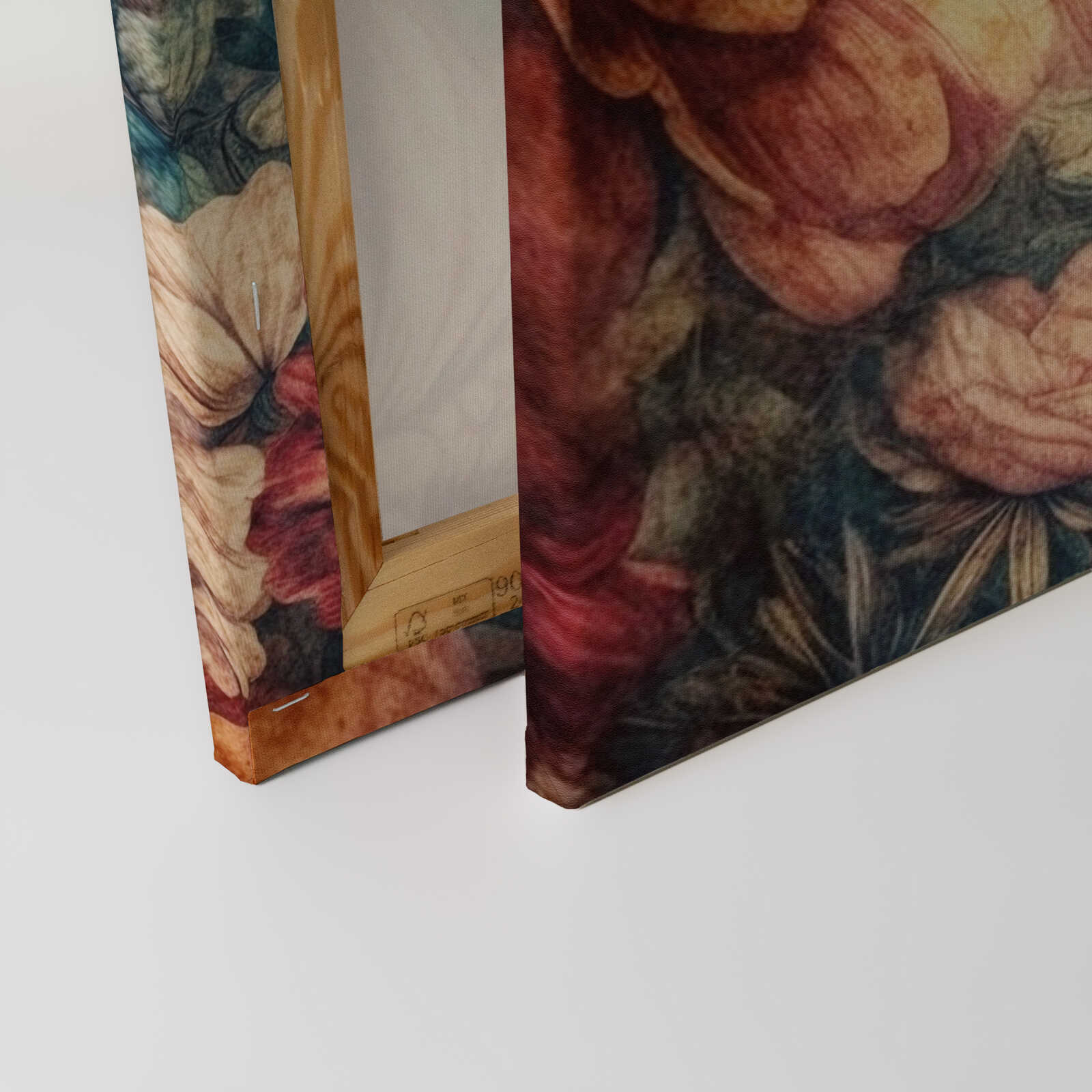             Florales Gesicht im Retro-Design - Kunstvolles Leinwandbild mit Blumen und Gesicht. – 30 x 45 cm - Bunt, Blau
        