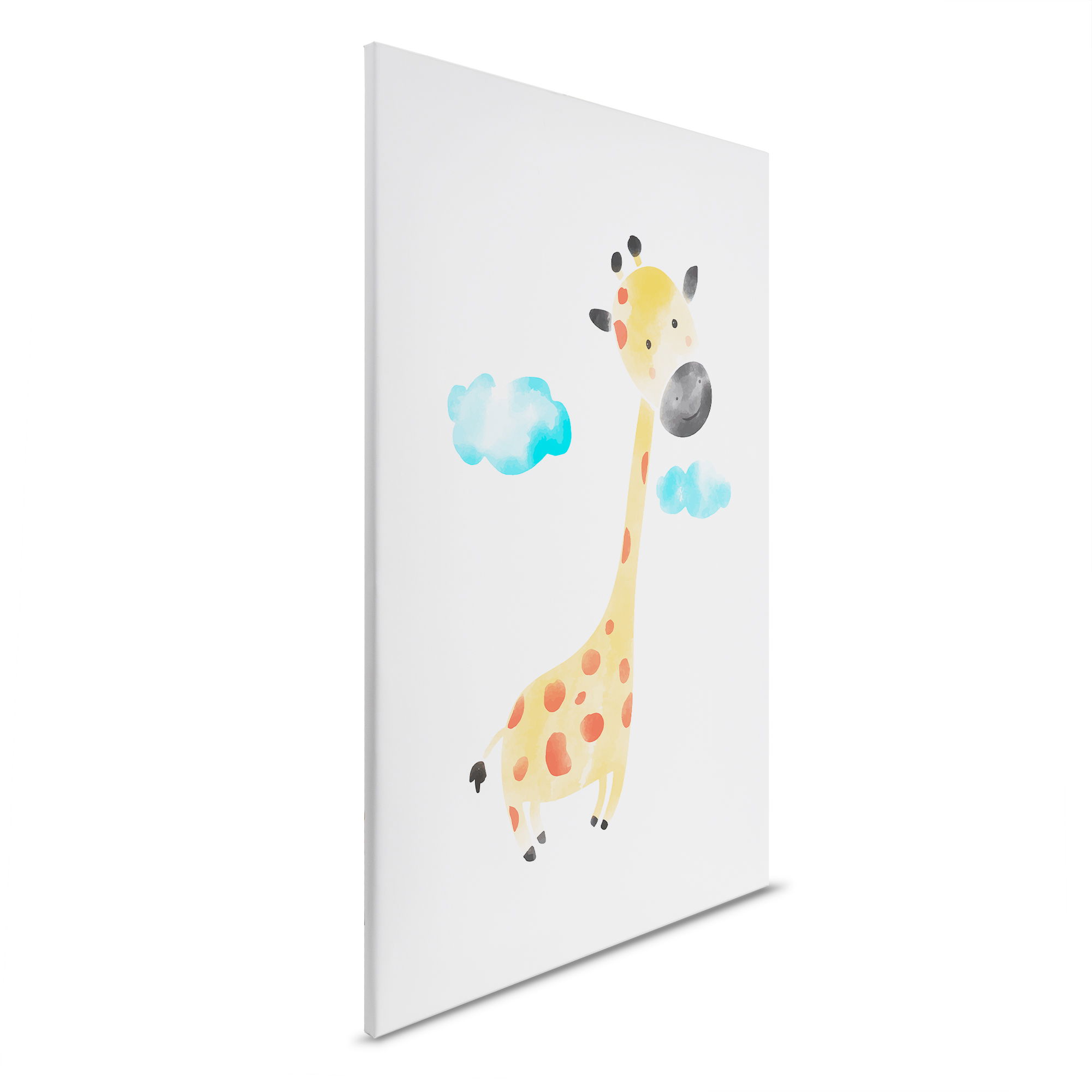         Kinderzimmer Leinwandbild Giraffenfreunde - Verspielte Illustration auf hochwertiger Leinwand – 30 x 45 cm - Weiss, Gelb
    