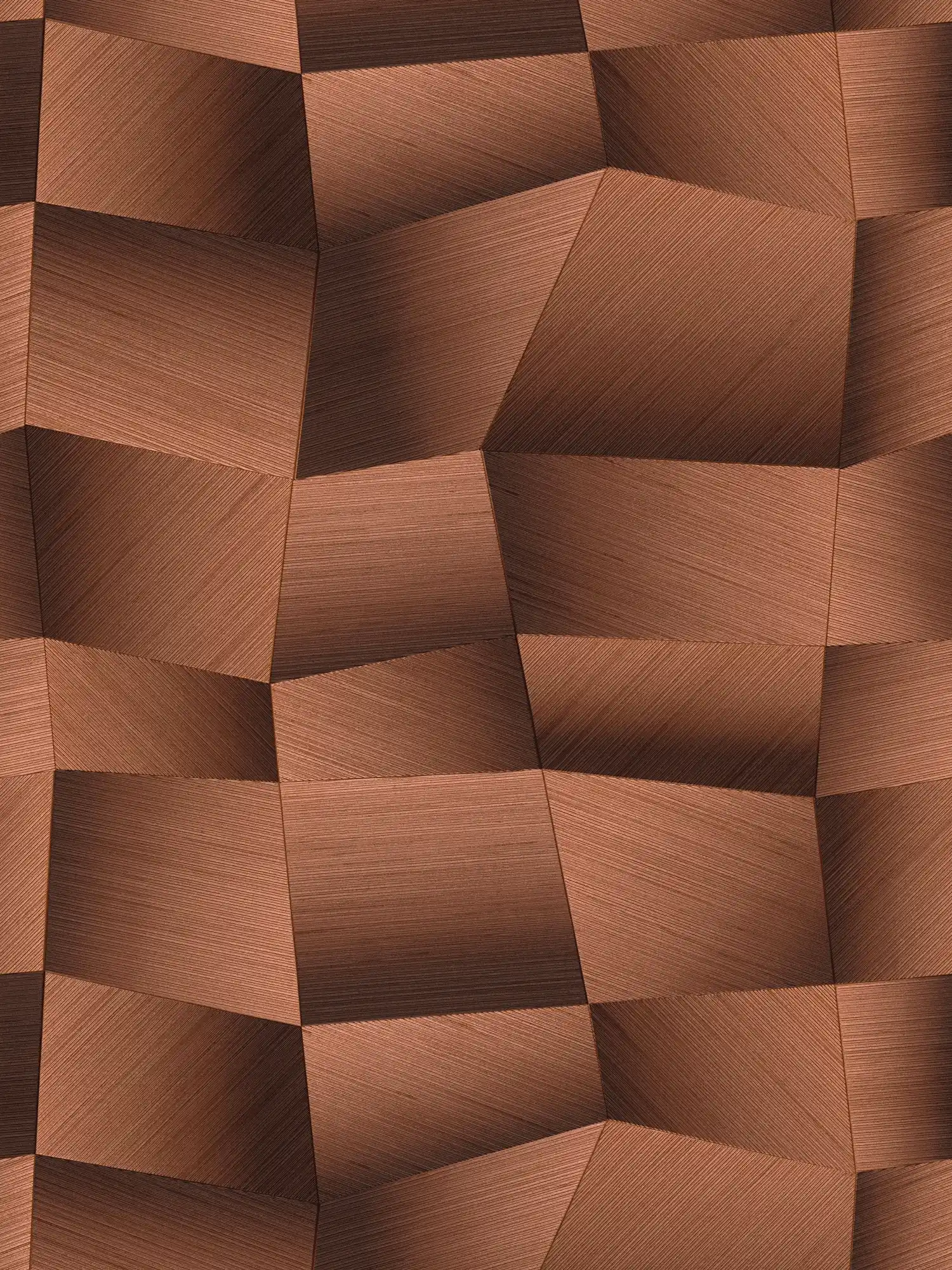 Non-woven wallpaper with 3D geometric design textured - brown, metallic