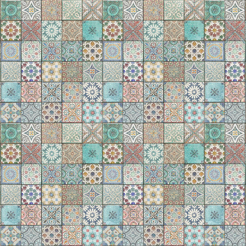         Orientalische Fototapete – Vliestapete in 3D Optik mit ornamentaler Fliesenoptik – Bunt, Beige
    