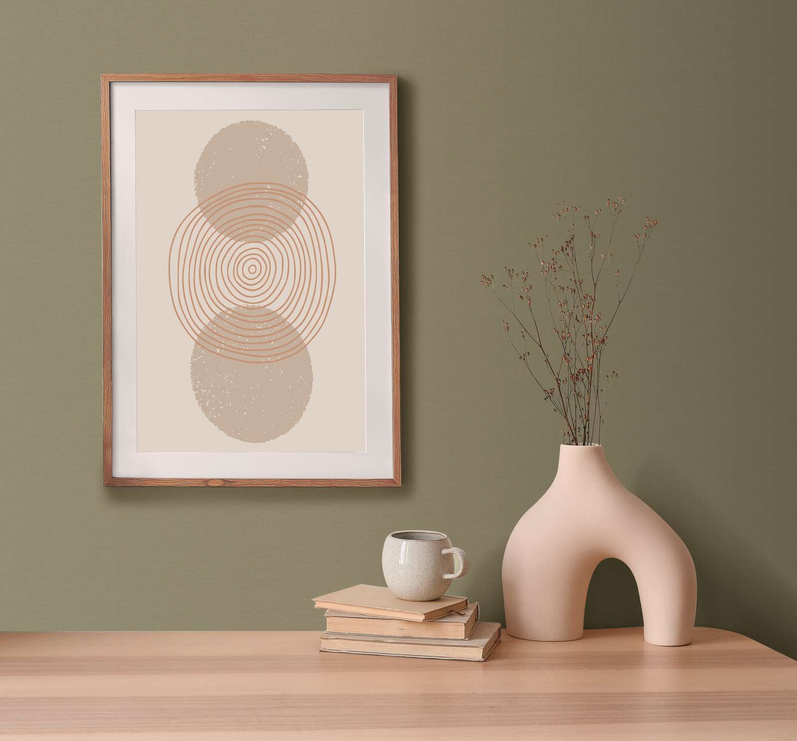 Abstrakte Kunst, Wanddekoration, Gerahmtes Druckwerk, Geometrische Kreise, Minimalistische Kunst