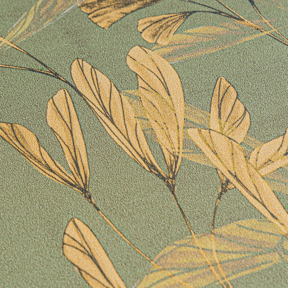             Stilvolle Vliestapete mit filigranem Rankenmuster im Vintage-Stil, feine Struktur – Gold
        
