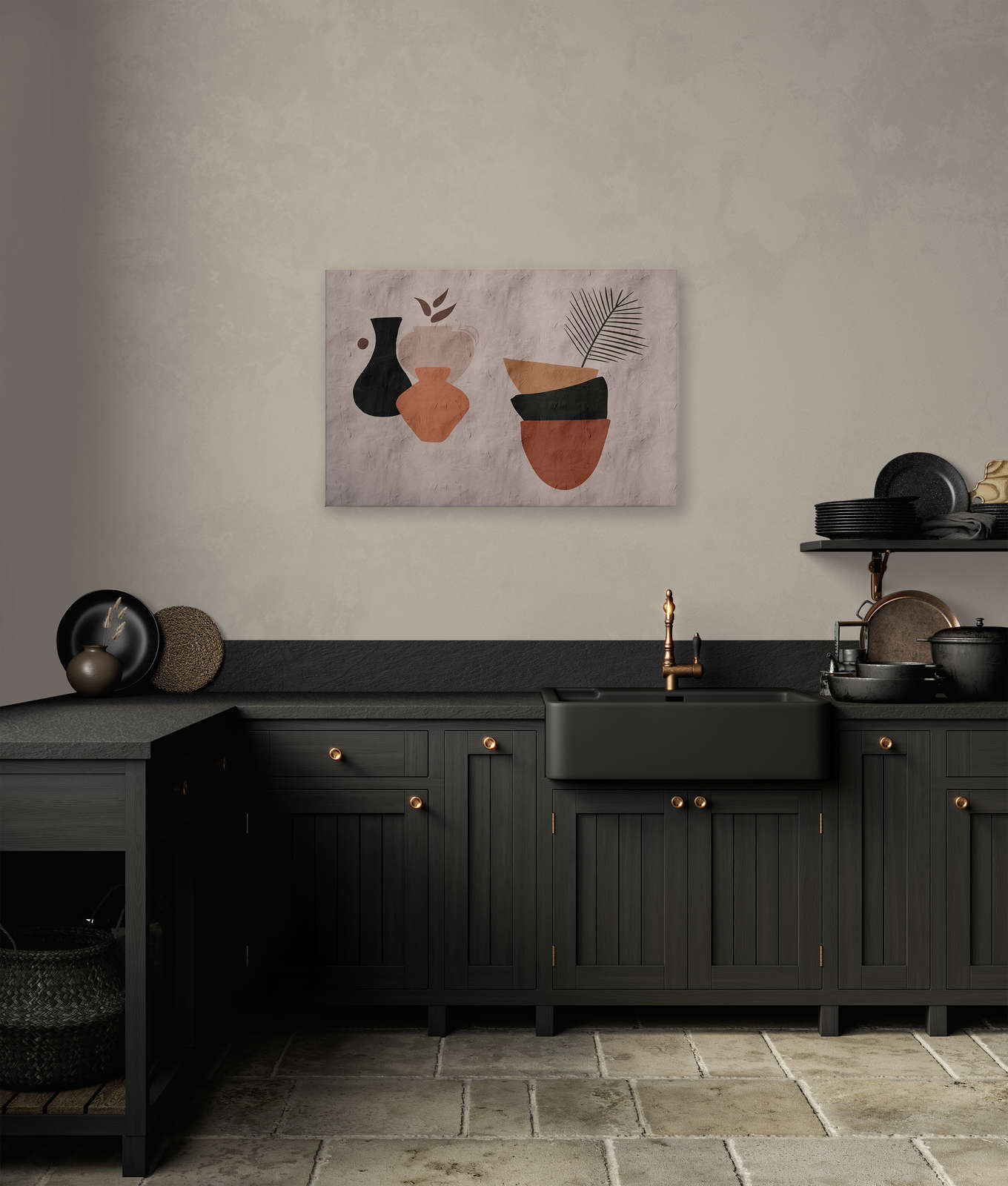             Santa Fe 2 - Lehmwand Leinwandbild mit Colour Block Design – 0,90 m x 0,60 m
        