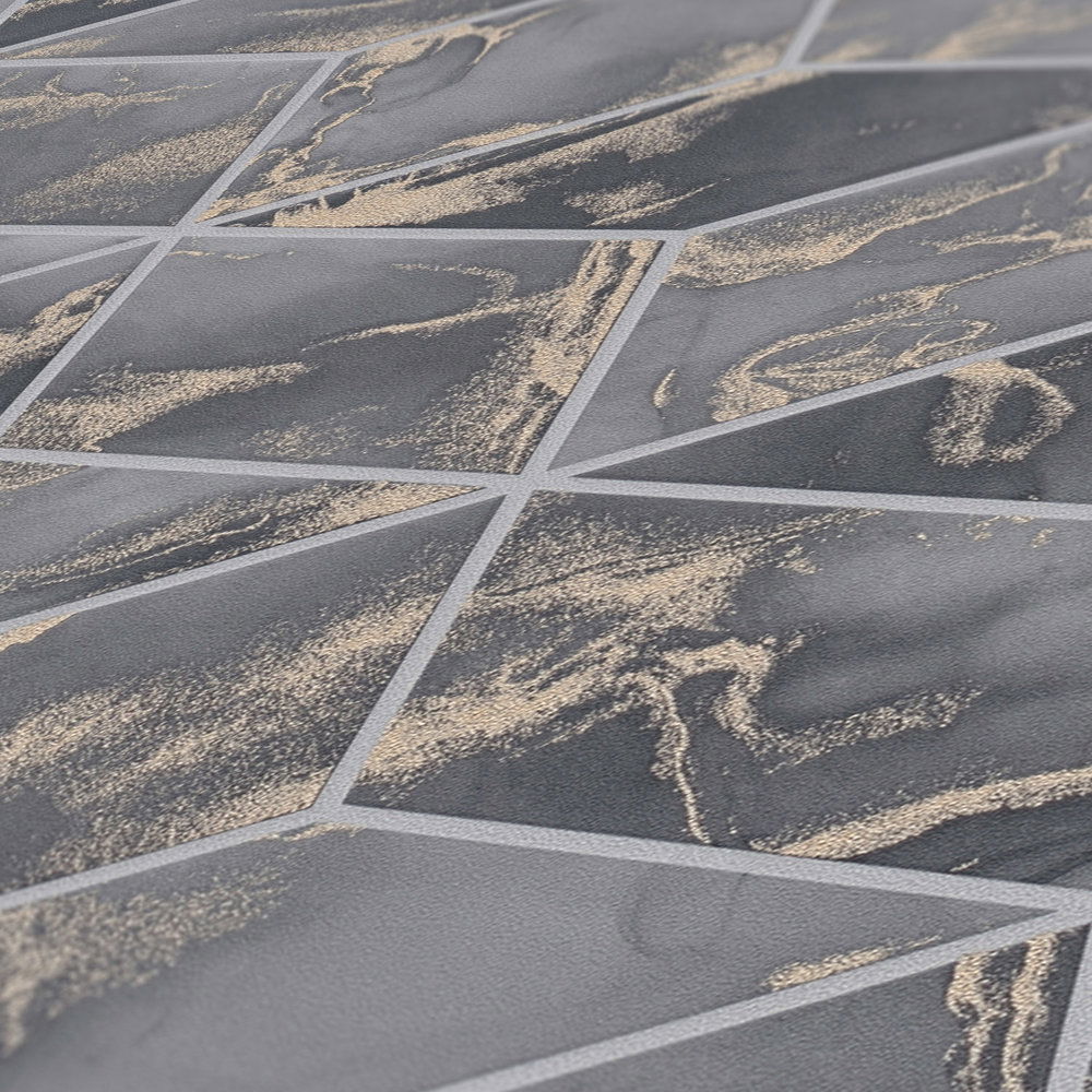             Wallpaper tile look with gold marbling - beige, grey, metallic
        