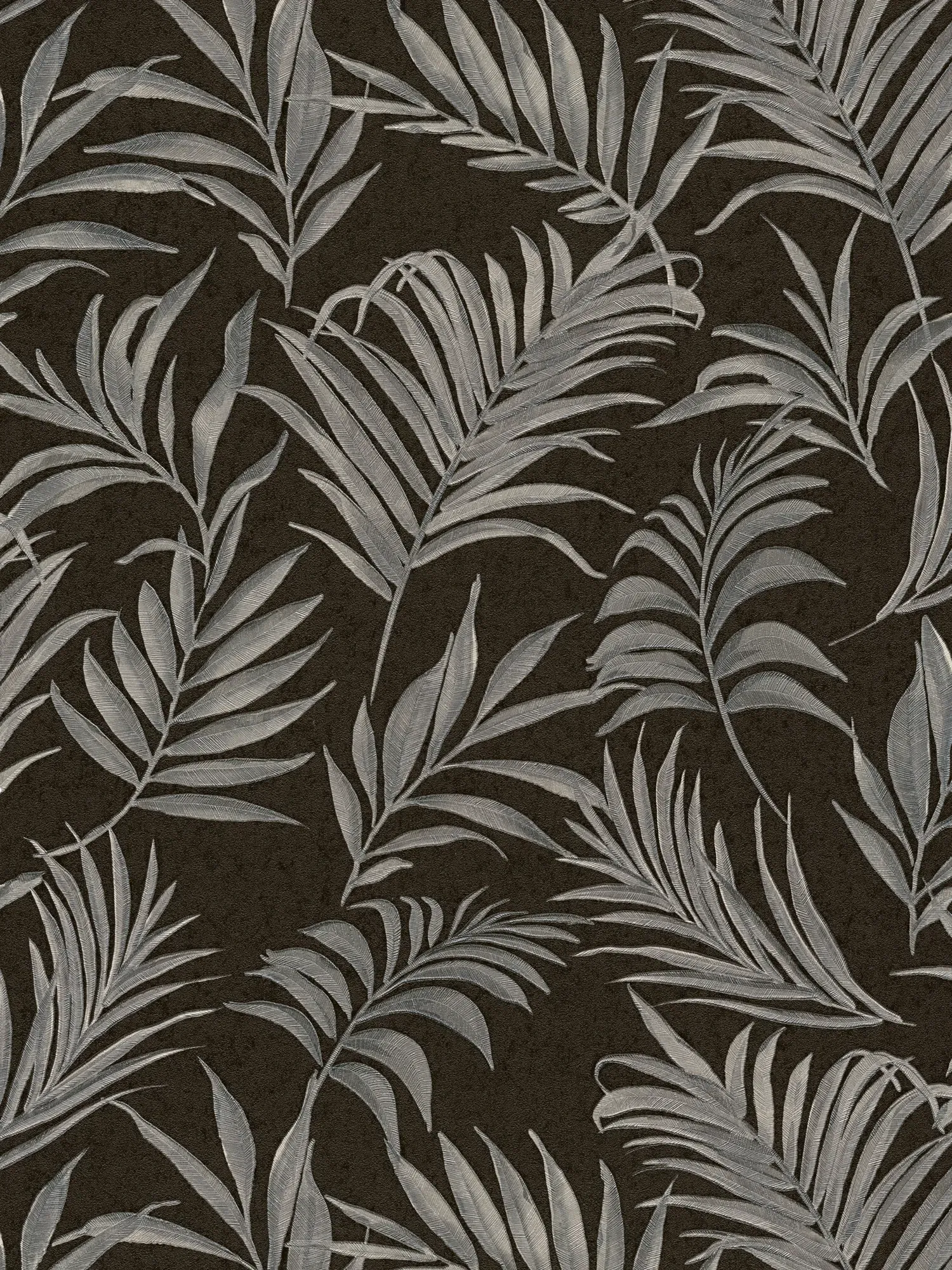 COSMOLiving - Textured non-woven wallpaper in a luxurious tropical style with glossy leaf decor - black, grey, blue