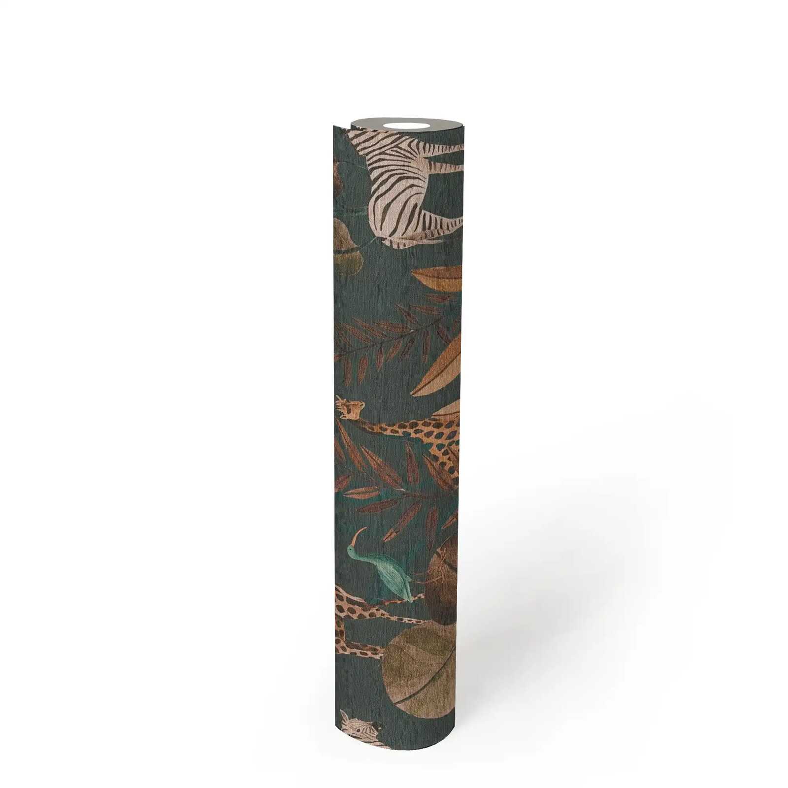             Lebhafte, leicht strukurierte Vliestapete mit exotischem Safari-Tiermotiv – Blau
        