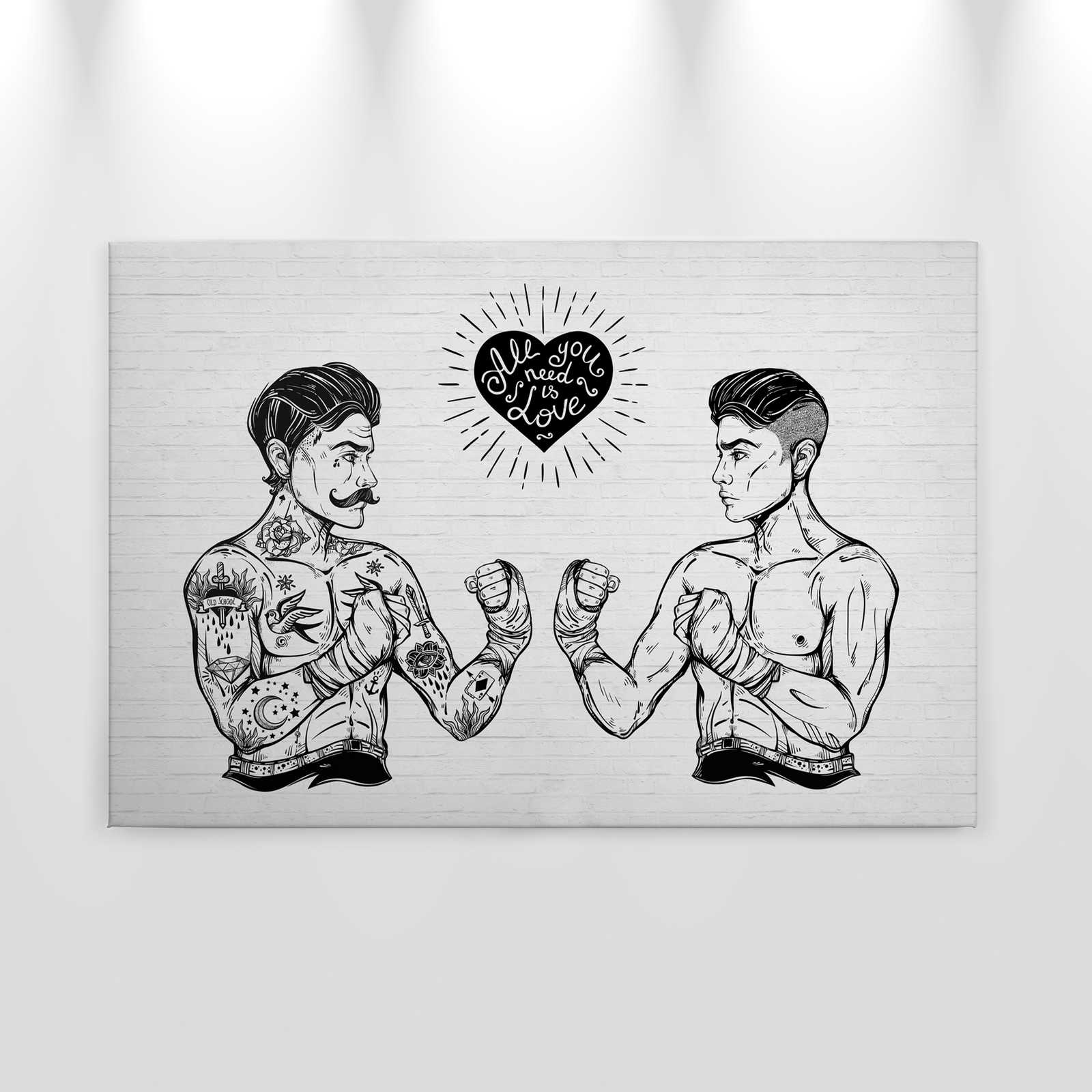             Schwarz-Weißes Leinwandbild Steinwand mit Grafik Muster – 0,90 m x 0,60 m
        