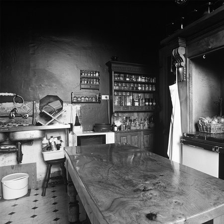workshop, küche, holzplatte, tisch, regal