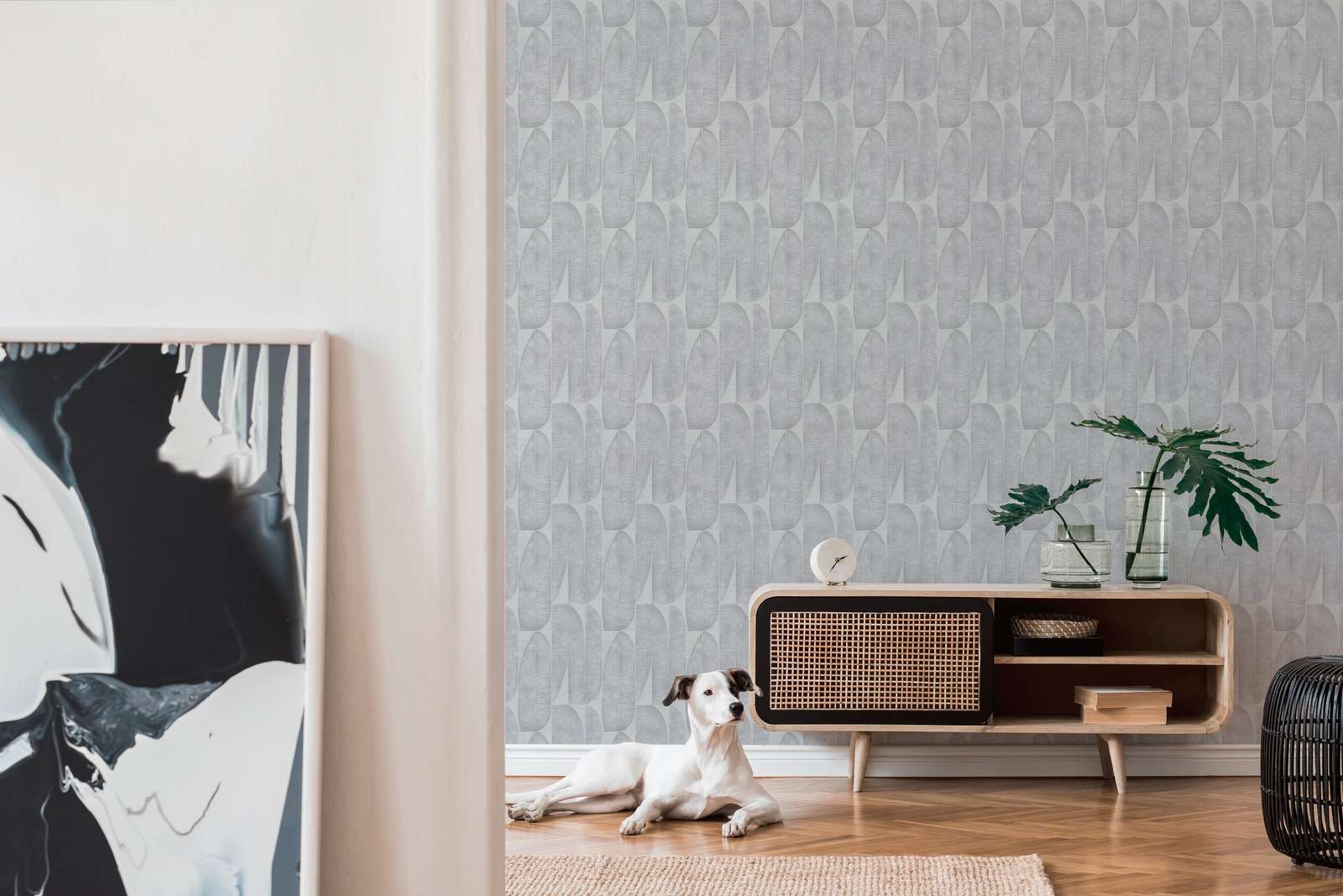 Tapete mit geometrischem Blattmuster – Grau