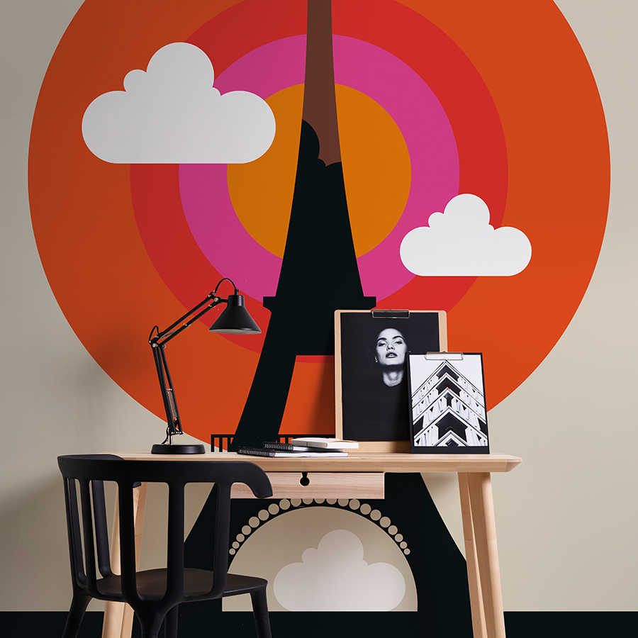         Muurschildering Parijs met Eiffeltorenmotief in retrostijl
    