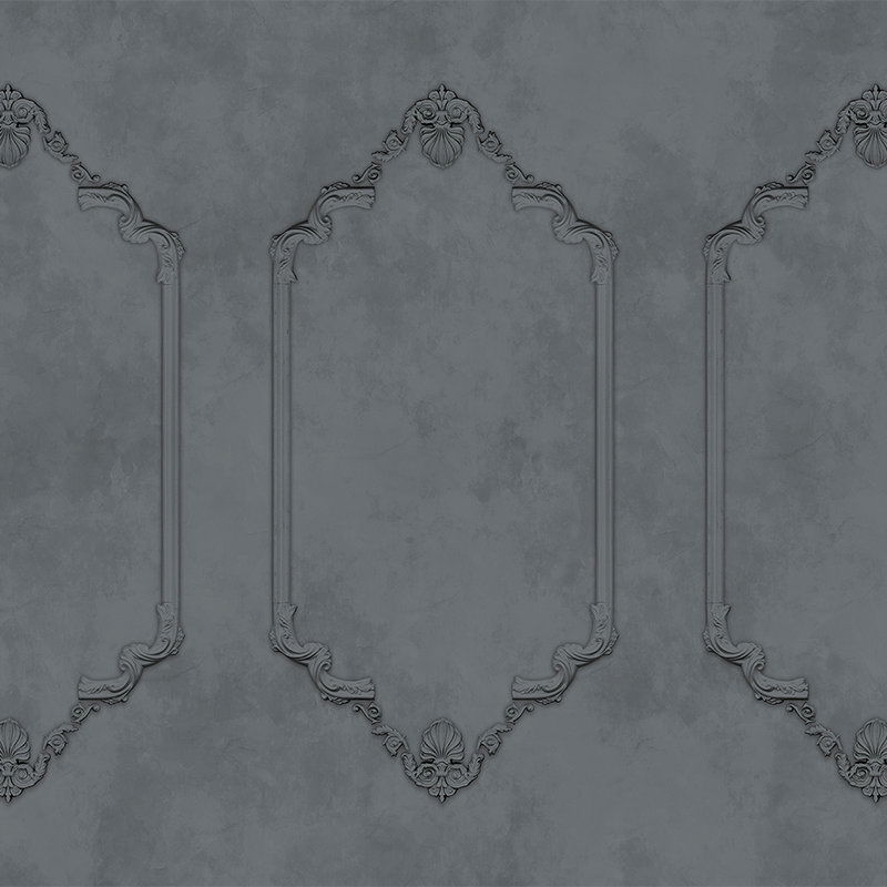         Graue Fototapete mit Stuck-Rahmen im Vintage Look
    