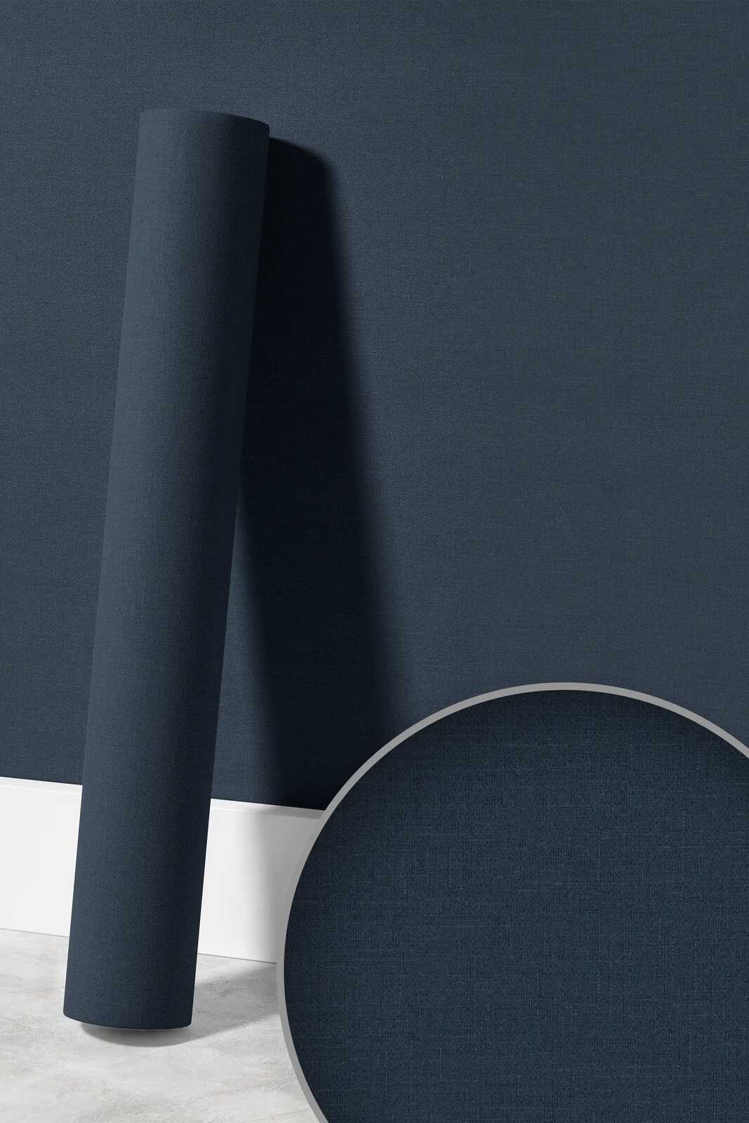 Dunkelblaue Vliestapete mit Leinenoptik – Blau